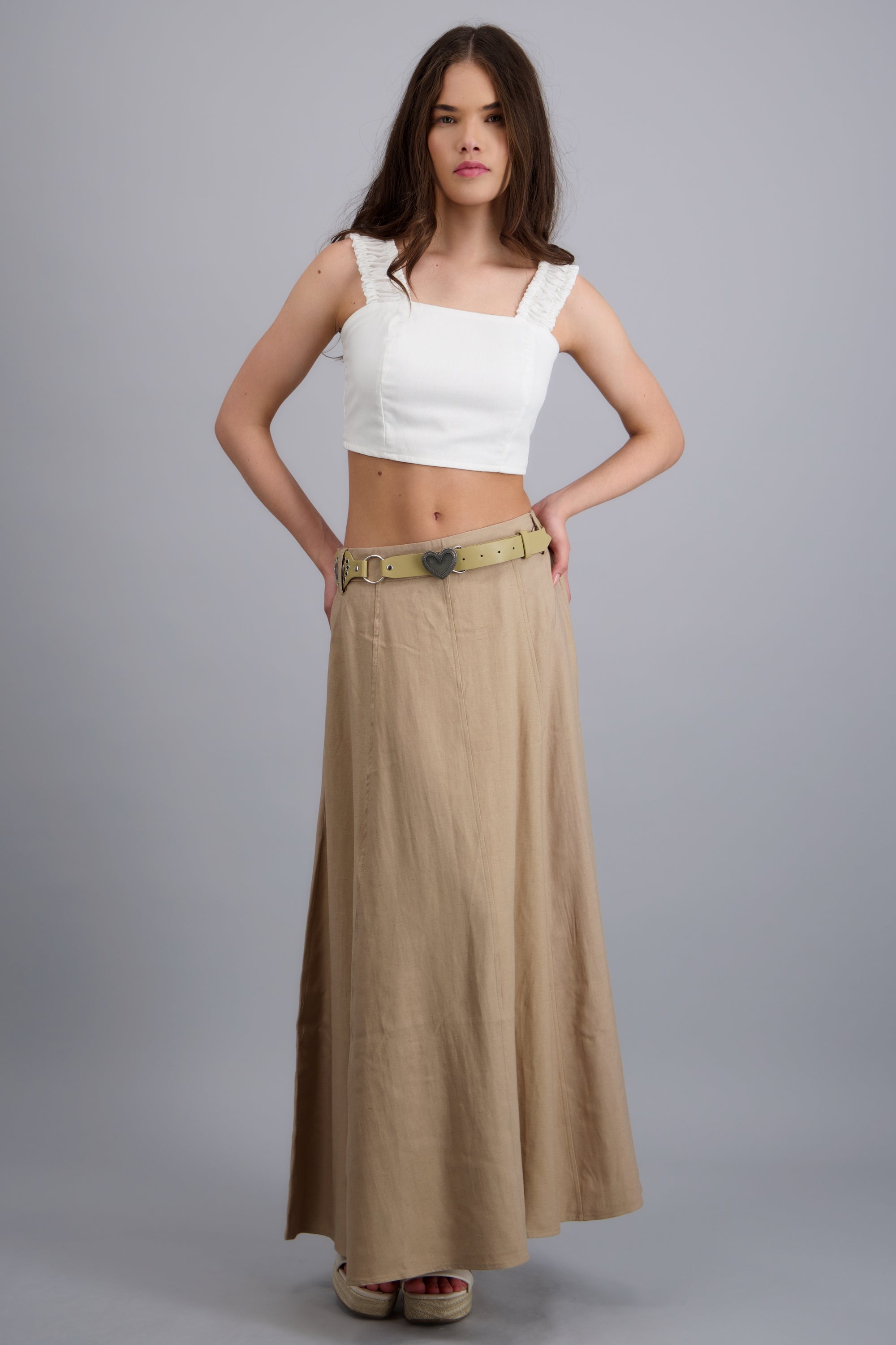 Maxi falda con cinturón KHAKI