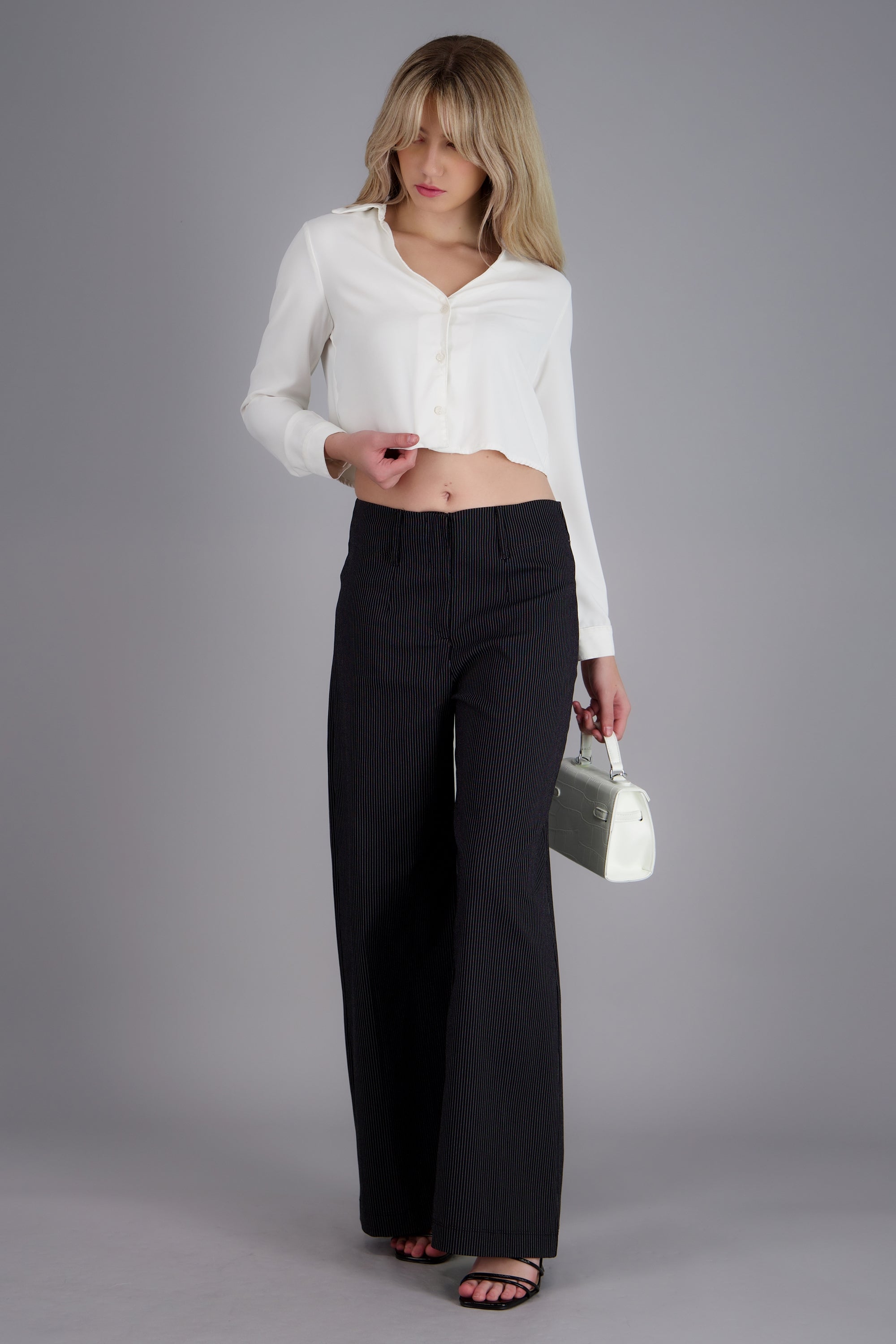 Pantalon sastre cintura alta estampado rayas NEGRO COMBO