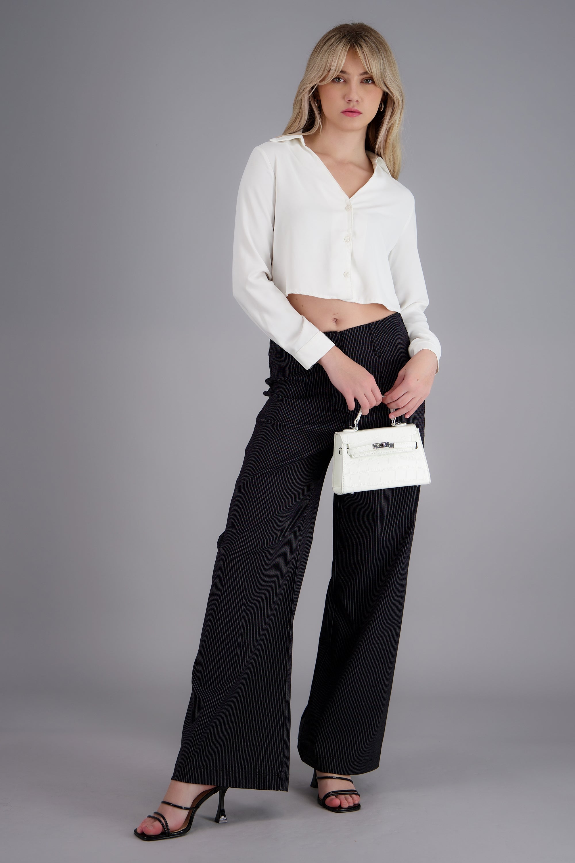 Pantalon sastre cintura alta estampado rayas NEGRO COMBO