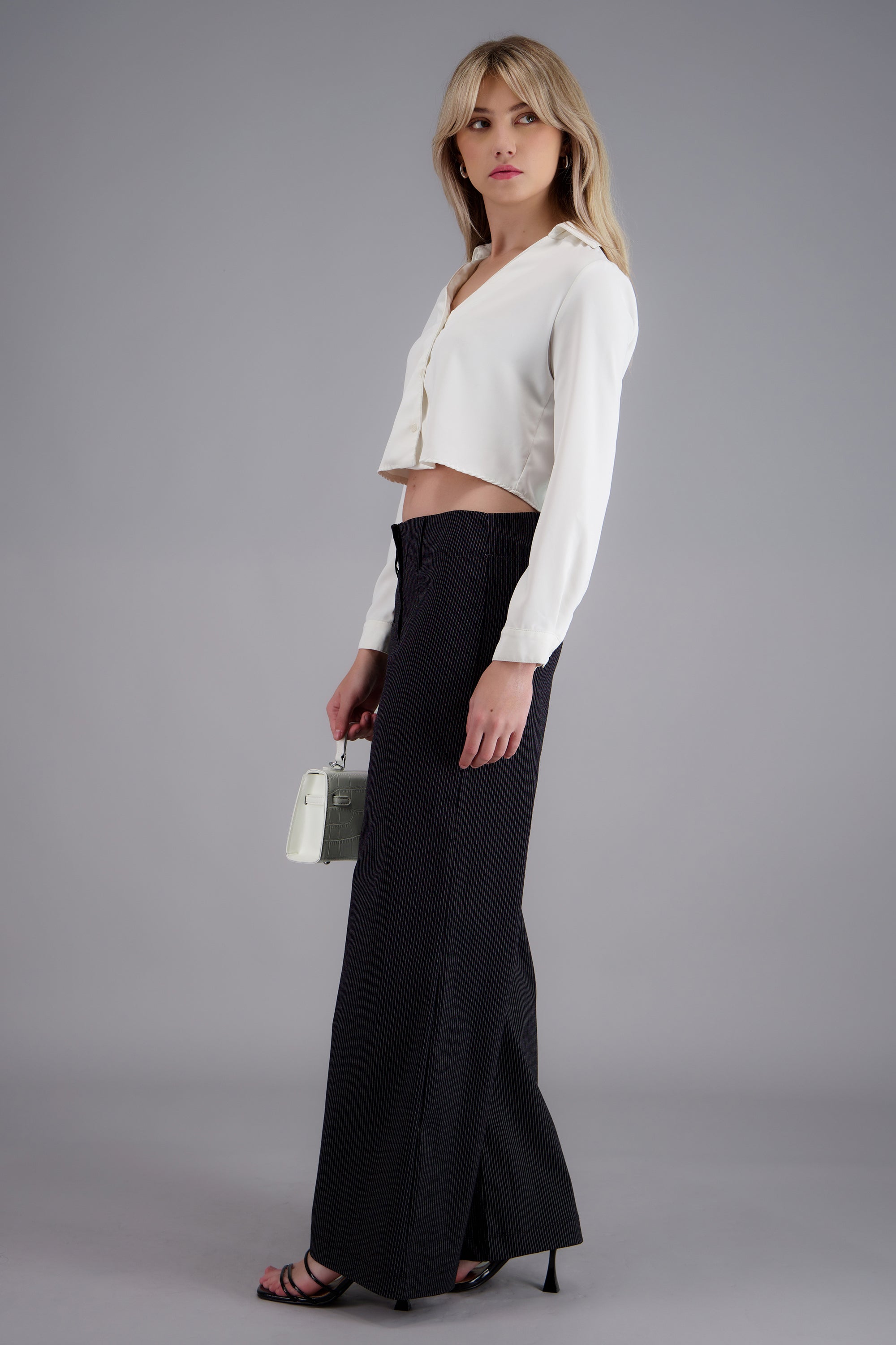 Pantalon sastre cintura alta estampado rayas NEGRO COMBO