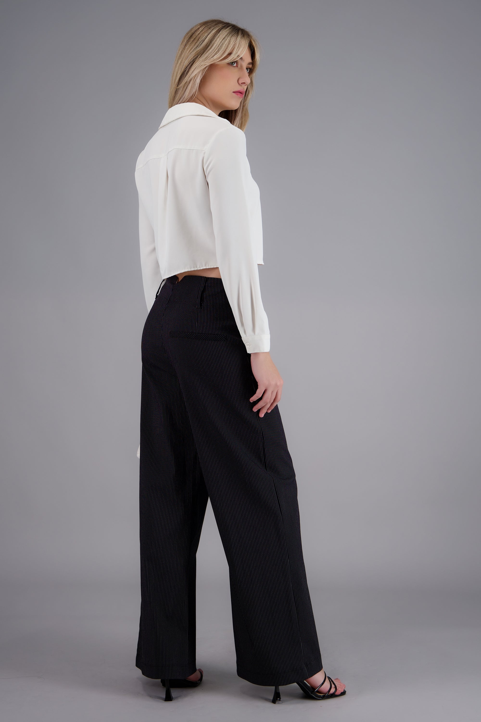 Pantalon sastre cintura alta estampado rayas NEGRO COMBO