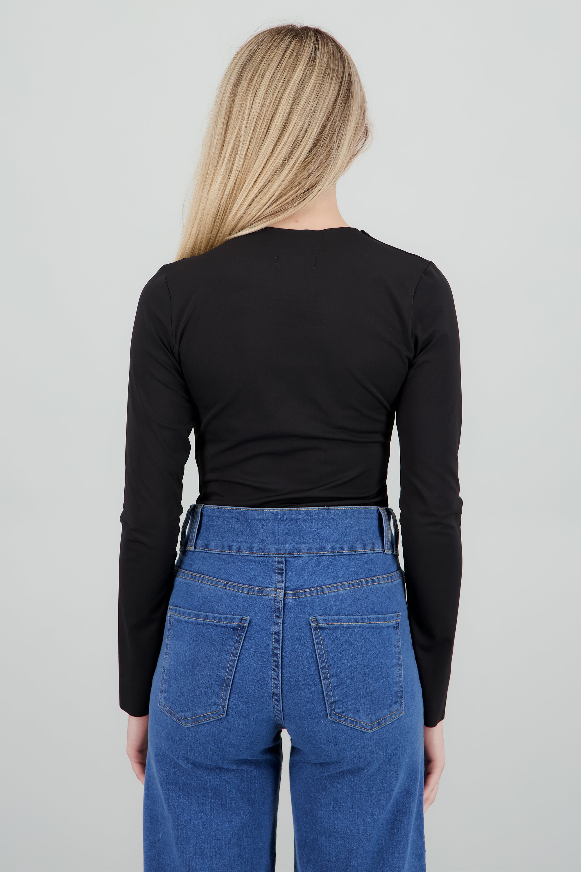 Bodysuit manga larga detalle drapeado hombro NEGRO