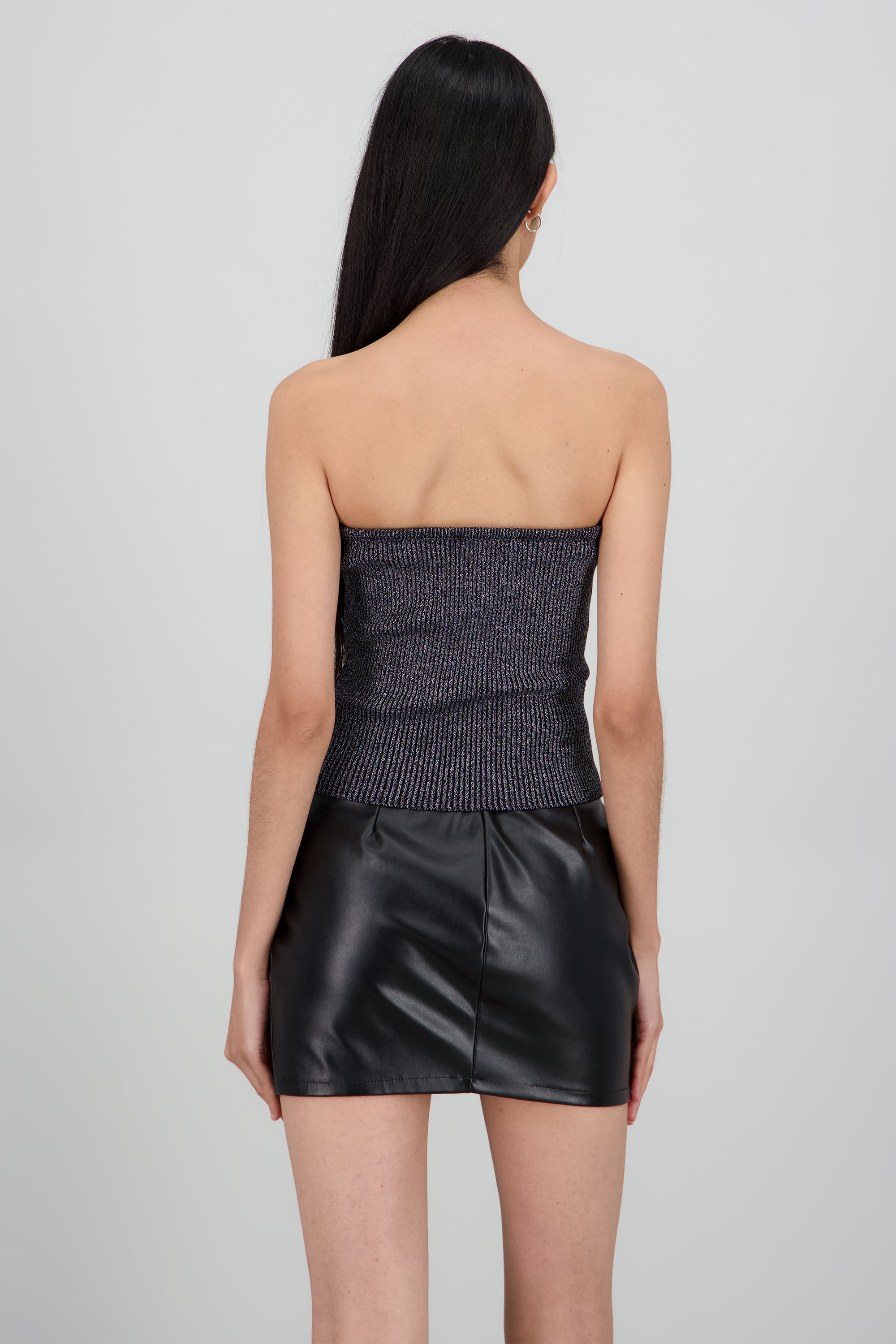 Top strapless tejido detalle brillos NEGRO
