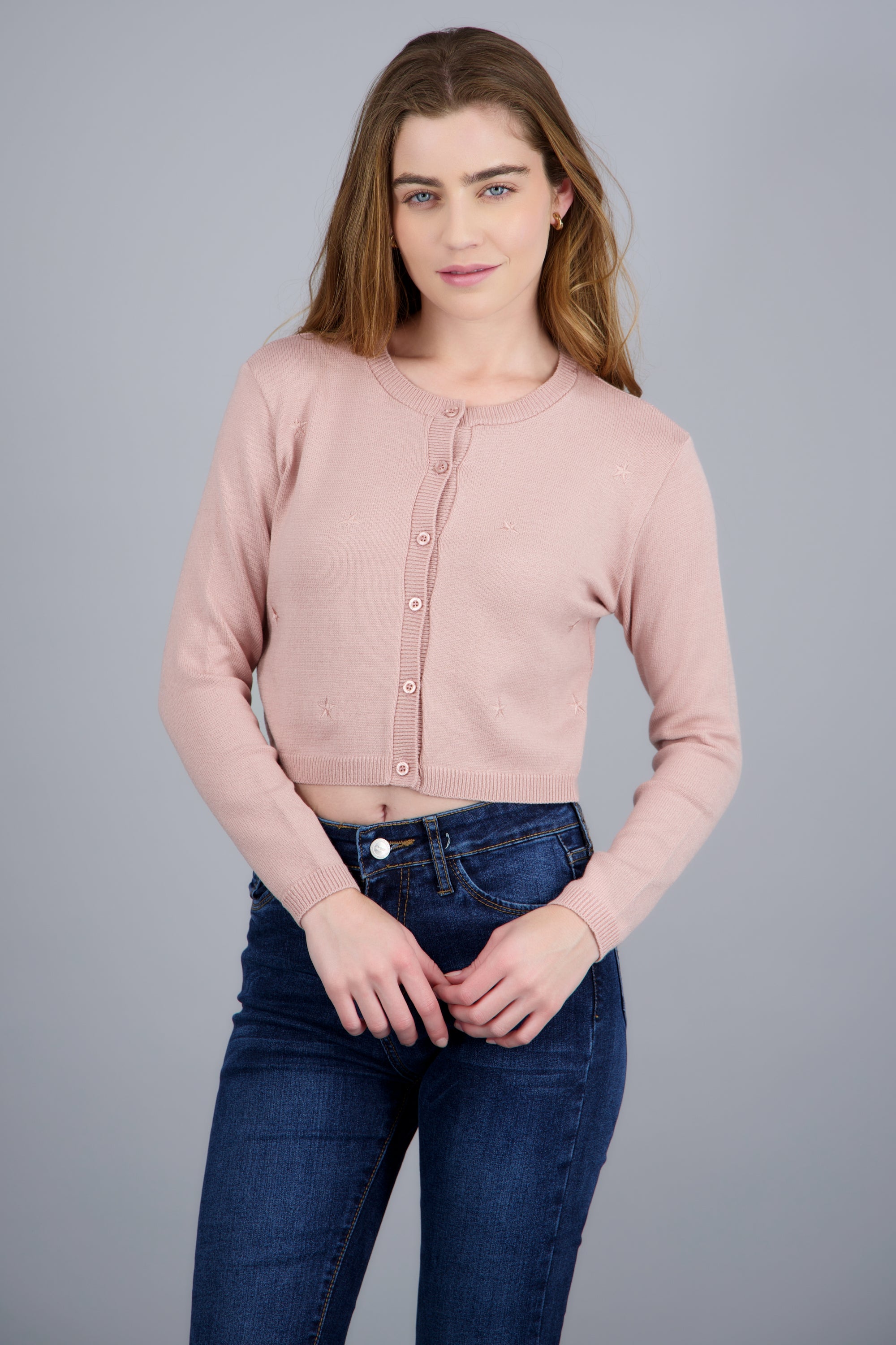 Cardigan detalle bordado estrellas ROSA PASTEL
