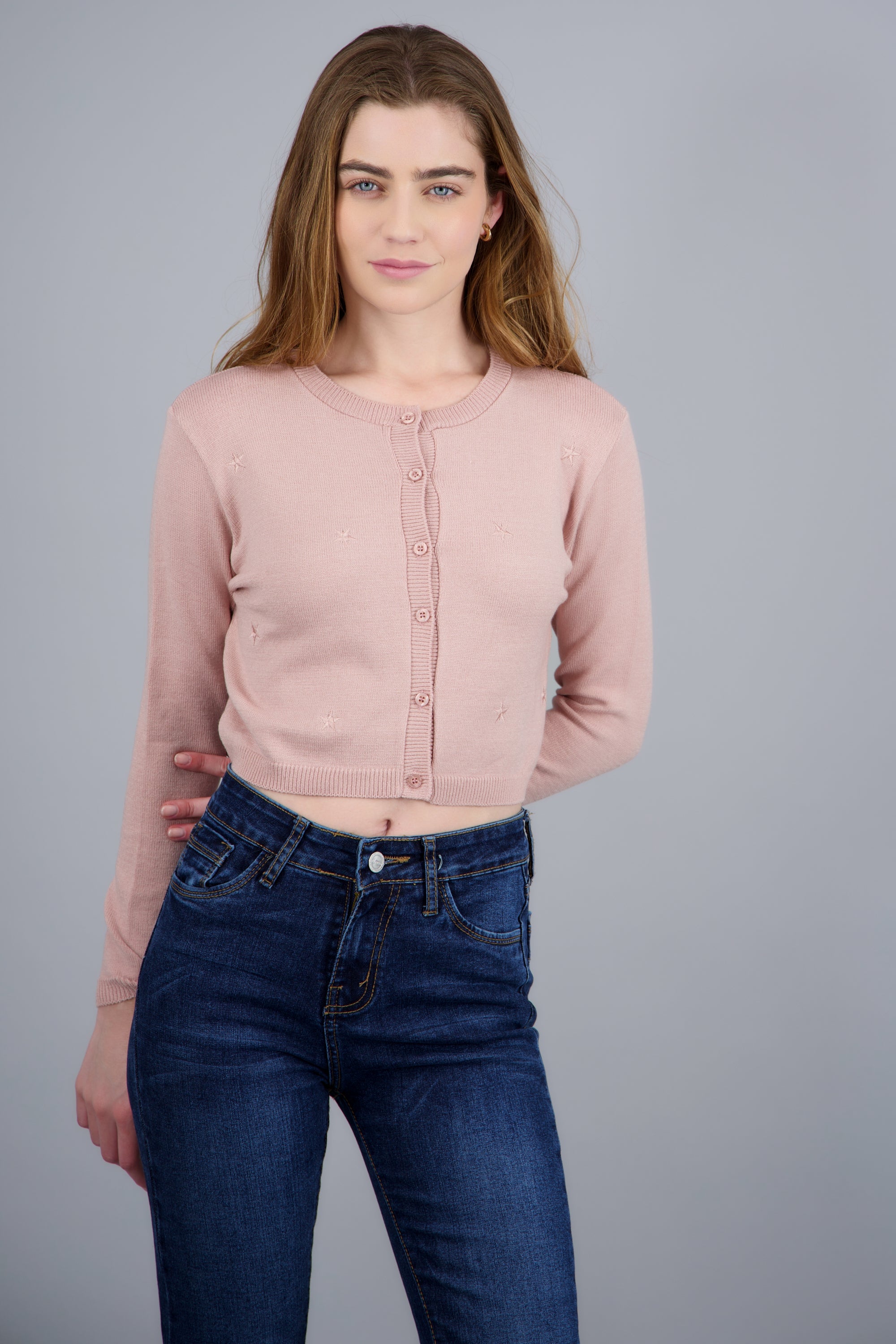 Cardigan detalle bordado estrellas ROSA PASTEL