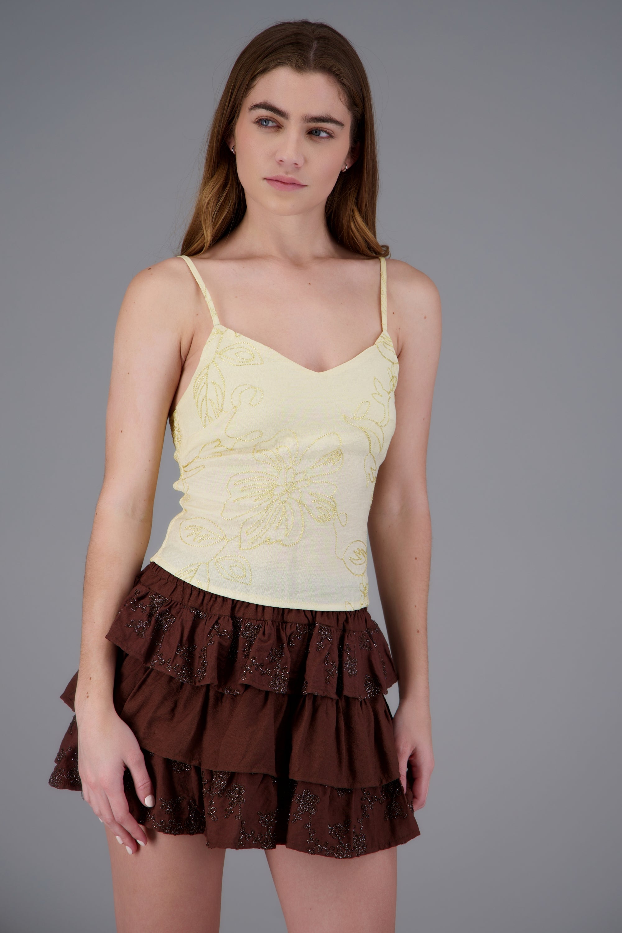 Blusa de tirantes de flores luminosas AMARILLO PASTEL