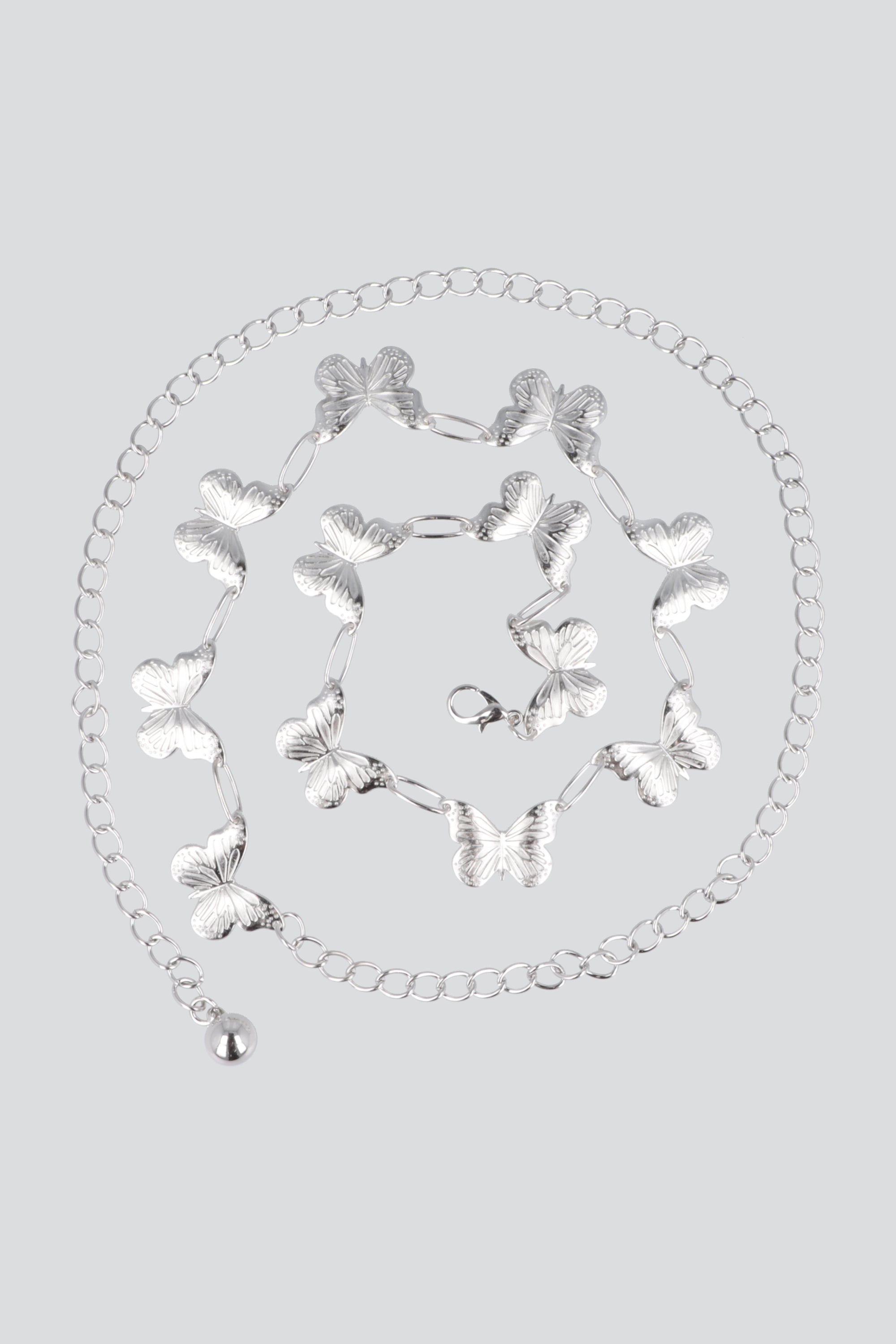Cinturón cadena mariposas martelinadas PLATA