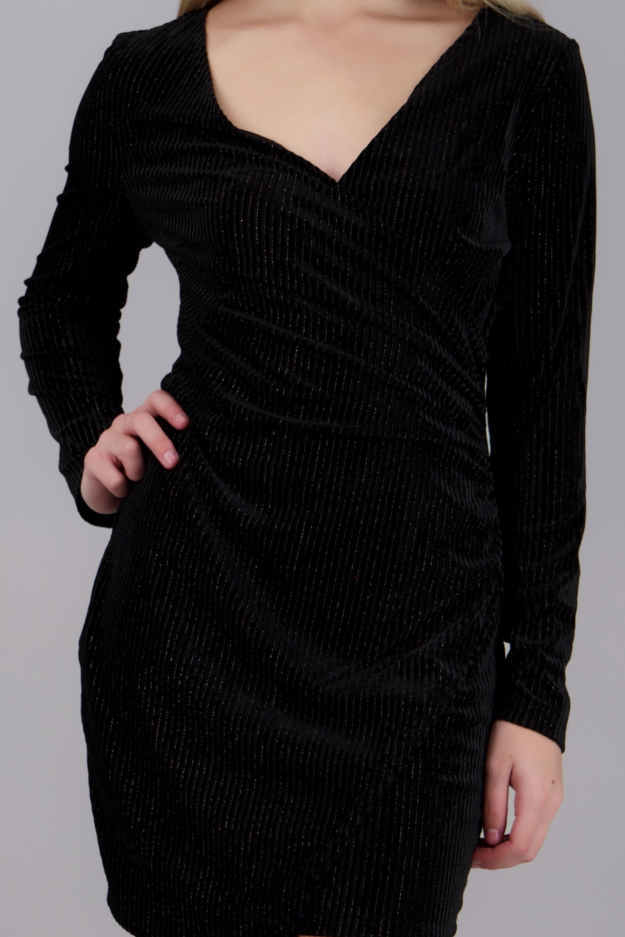 Vestido corto de noche manga larga velvet NEGRO