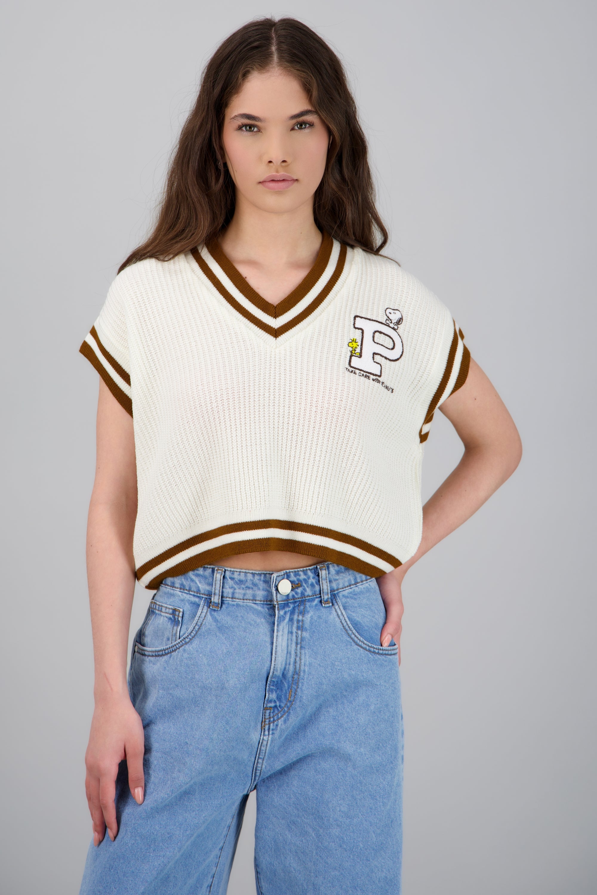 Chaleco tejido contrastes Snoopy HUESO COMBO