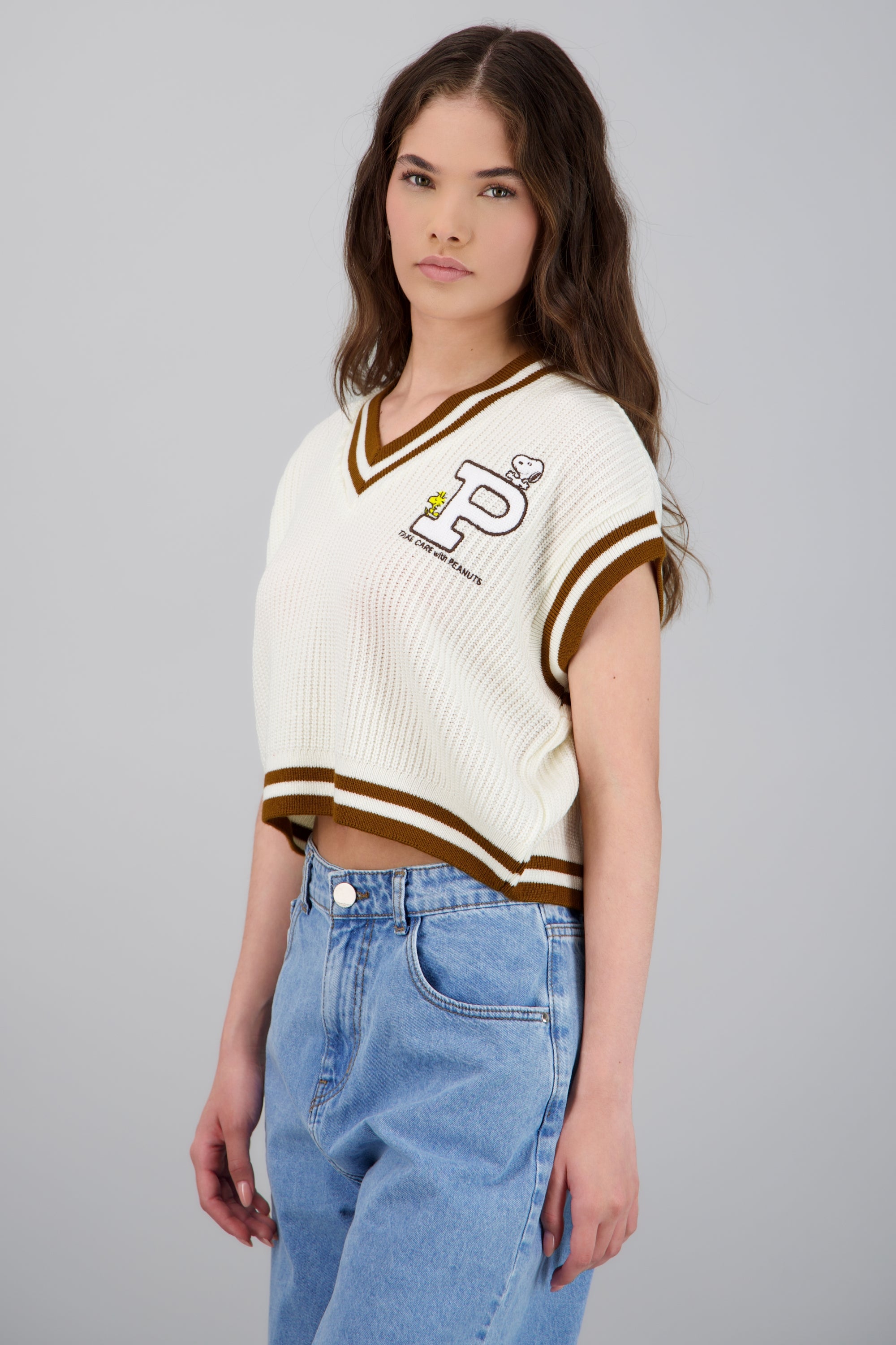 Chaleco tejido contrastes Snoopy HUESO COMBO