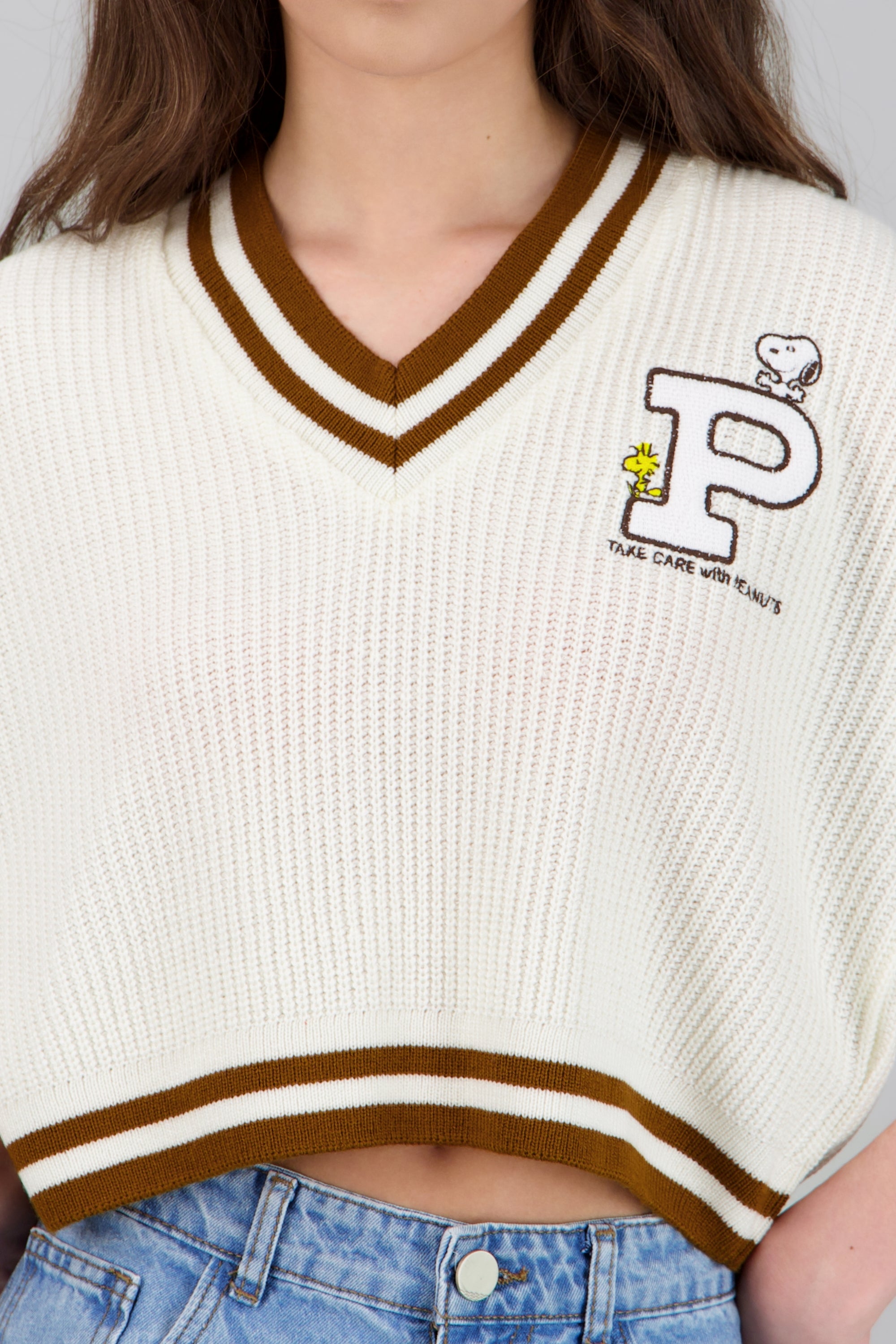 Chaleco tejido contrastes Snoopy HUESO COMBO