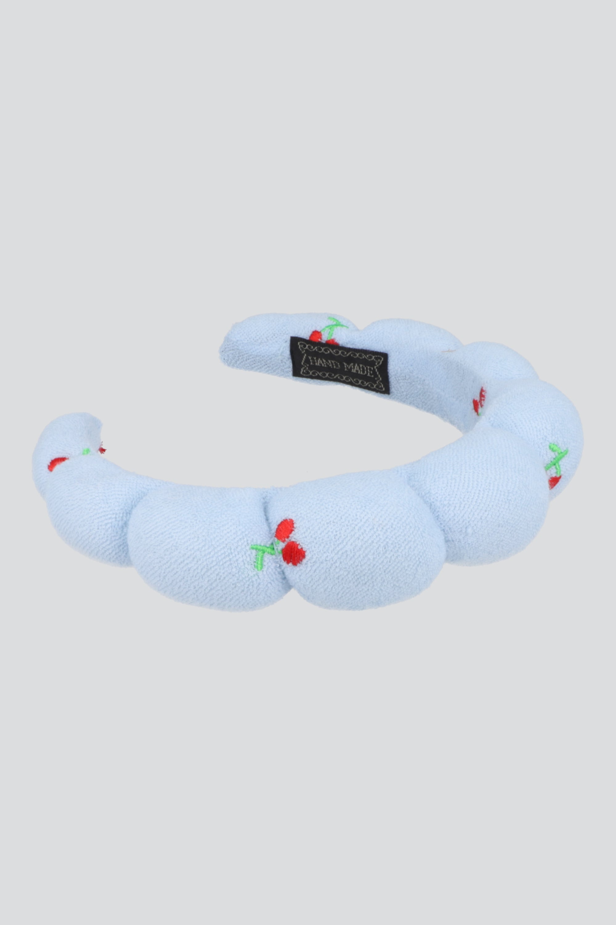 Diadema spa cerezas bordadas toalla AZUL PASTEL