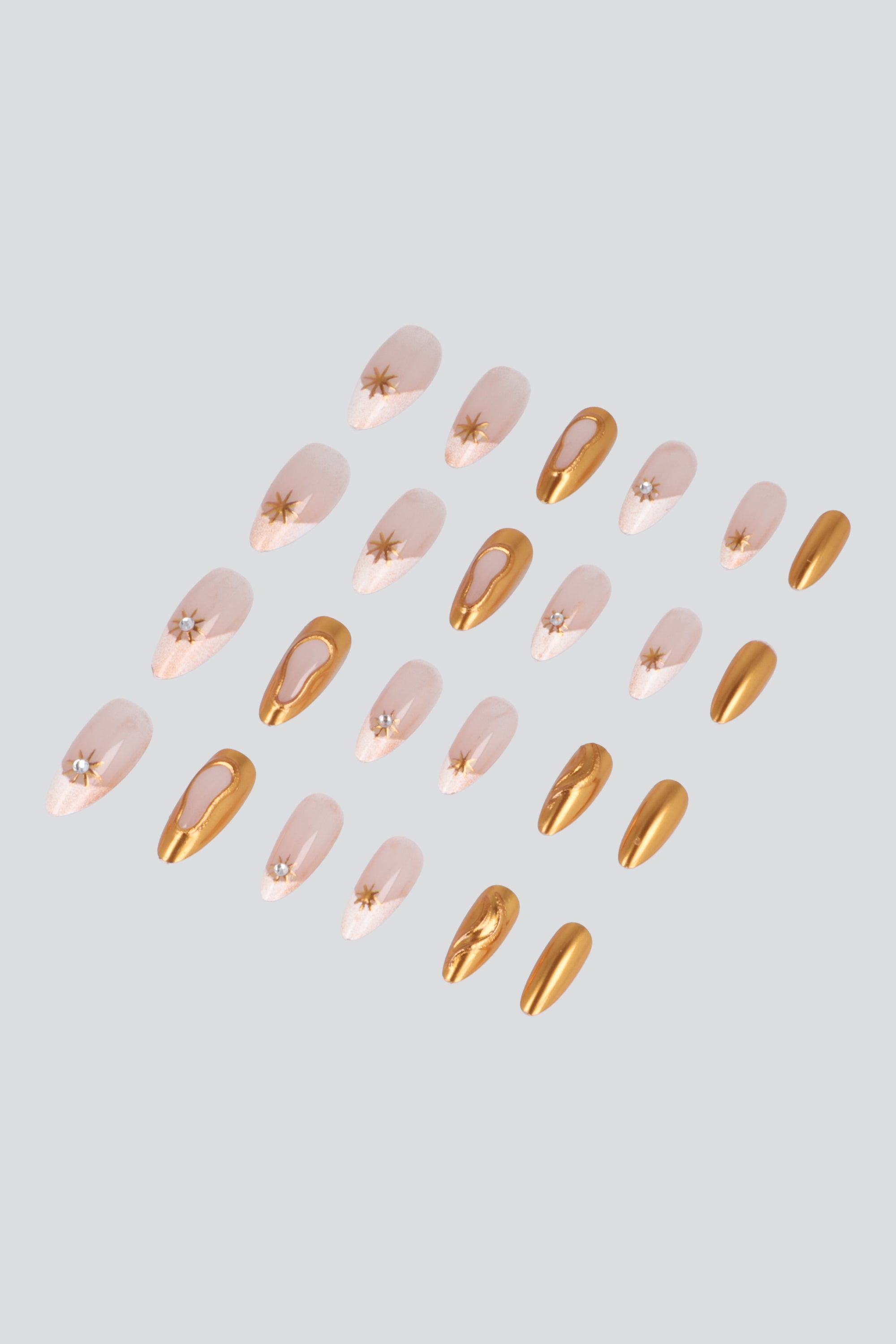 Set 24 uñas french circulo metal COBRE