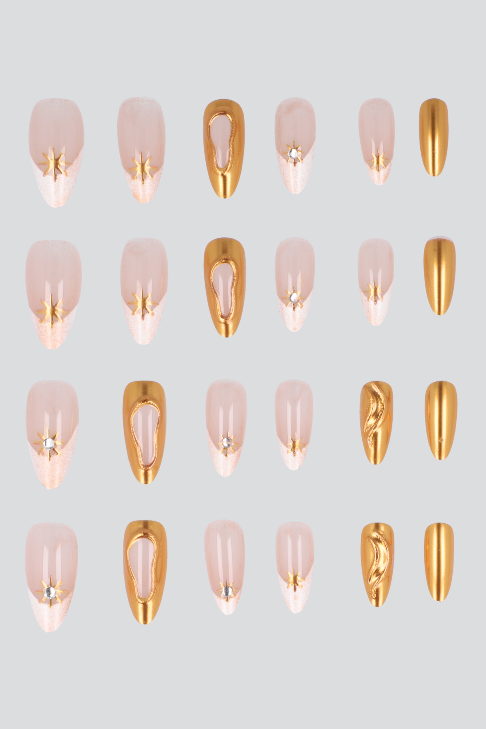 Set 24 uñas french circulo metal COBRE