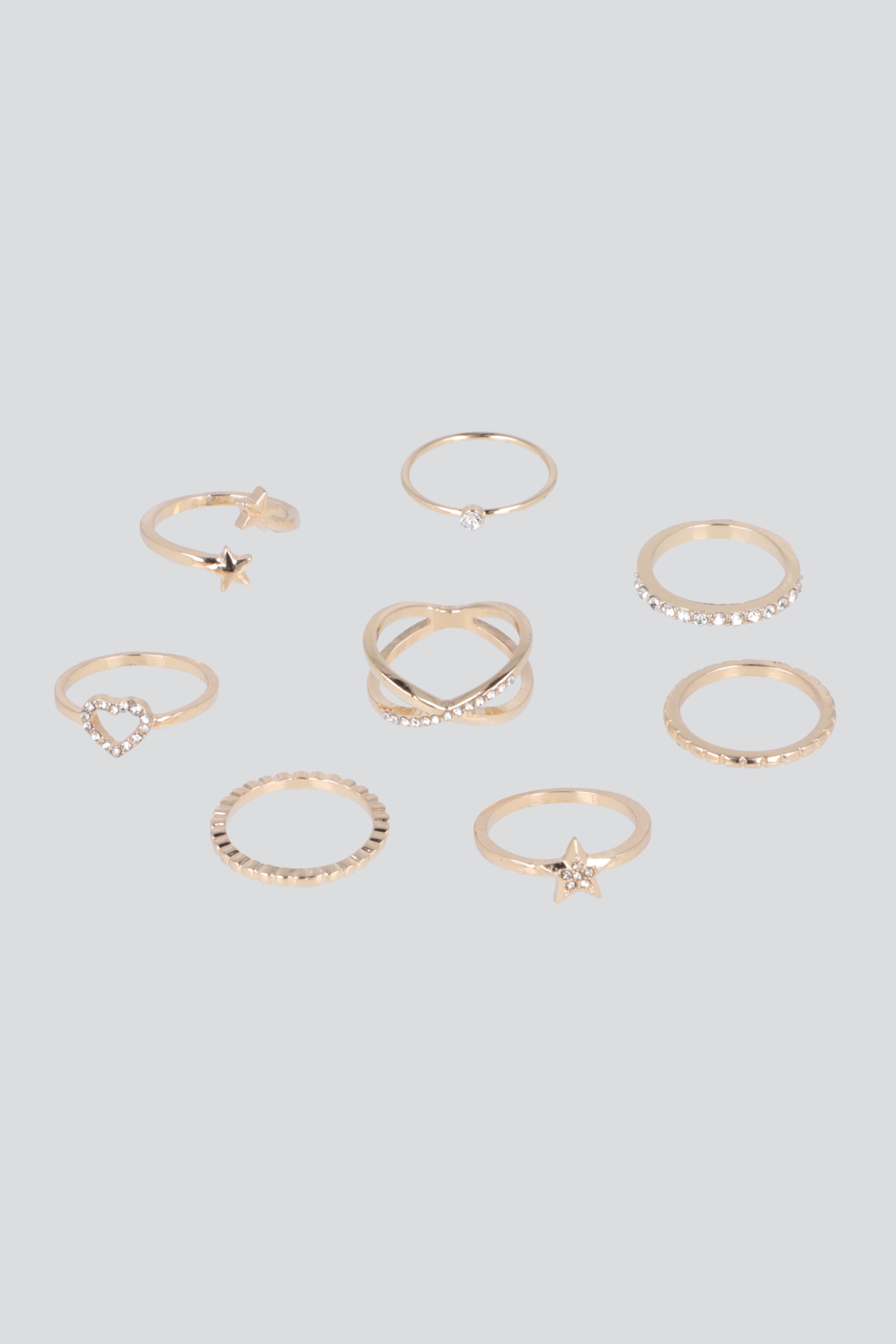SET 9 ANILLOS ESTRELLA CORAZON ORO