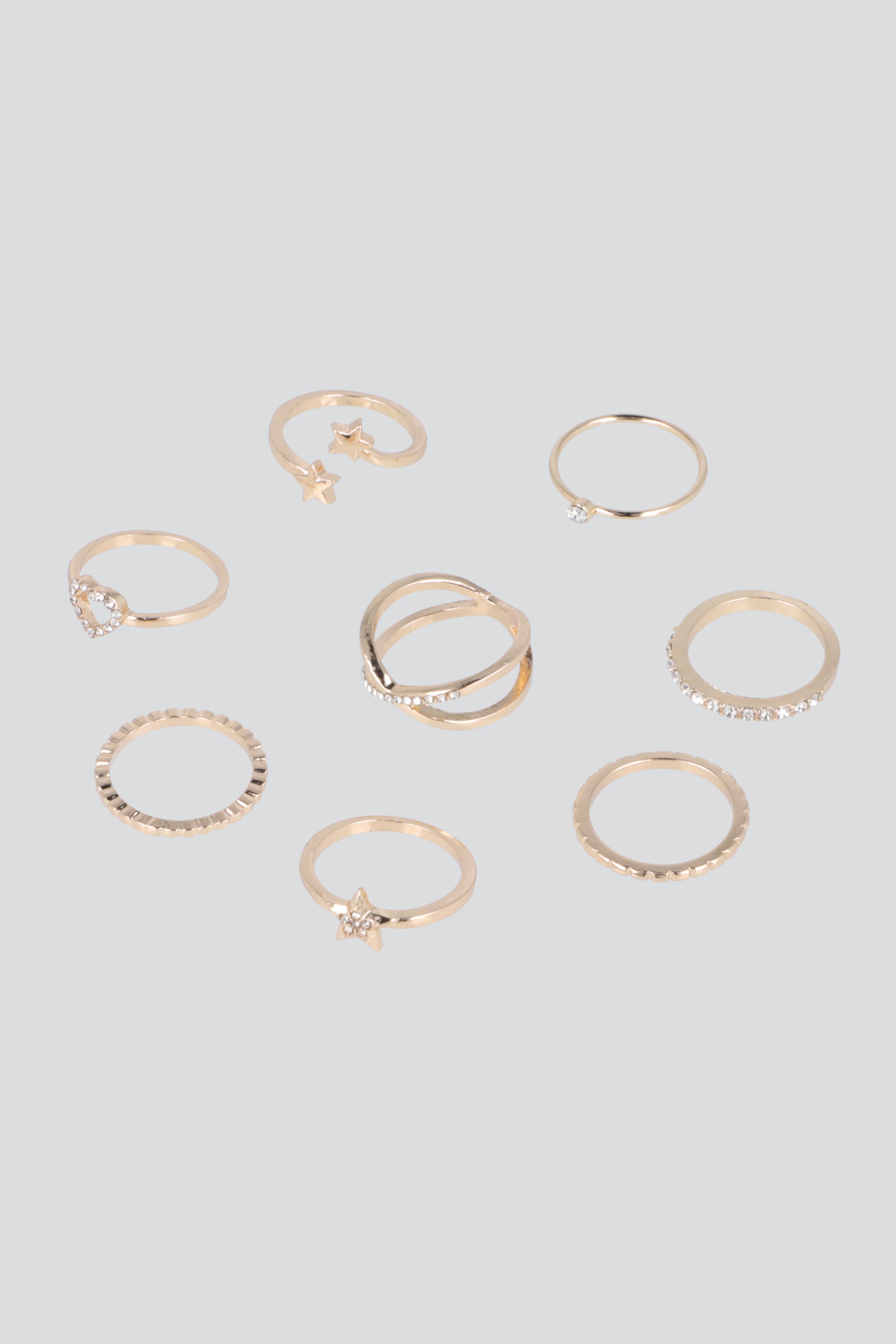SET 9 ANILLOS ESTRELLA CORAZON ORO