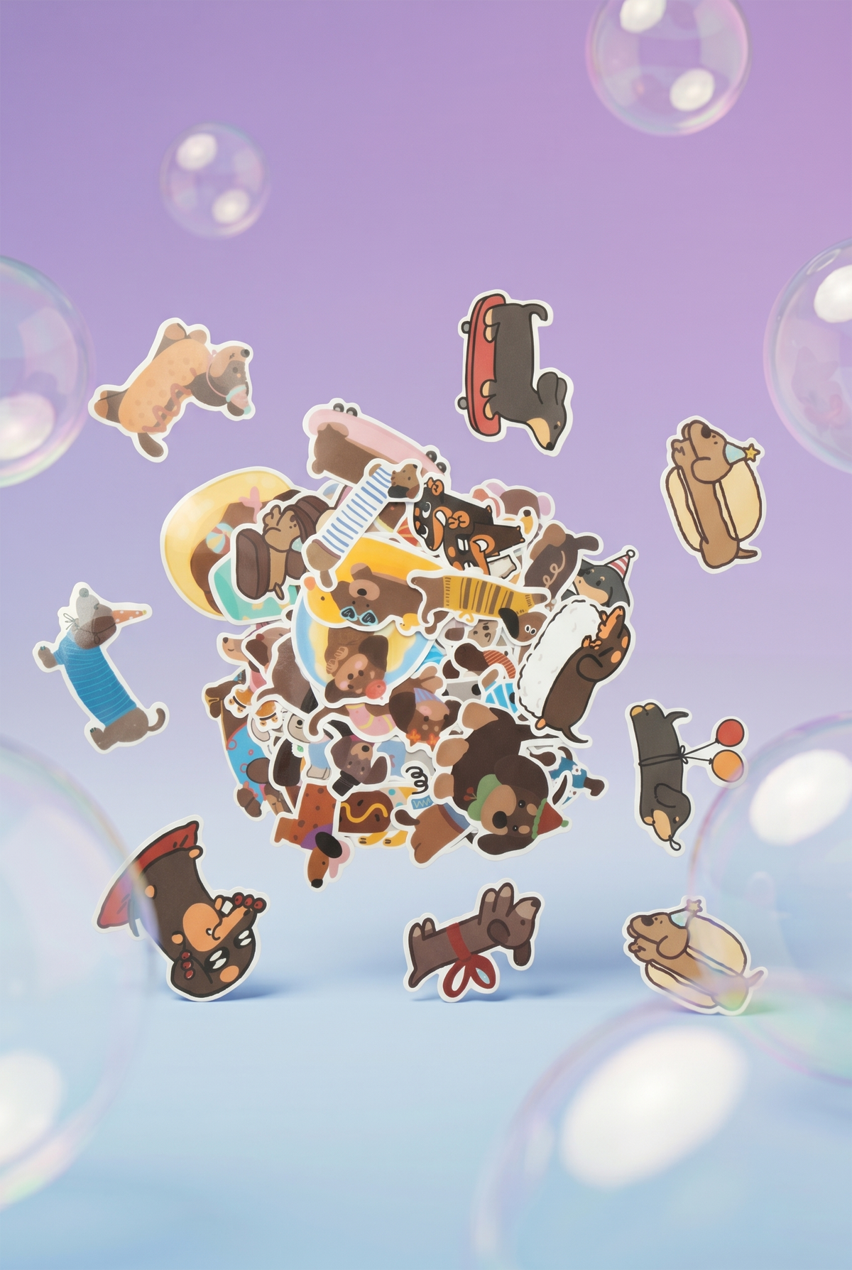 Set 50 stickers perro salchicha