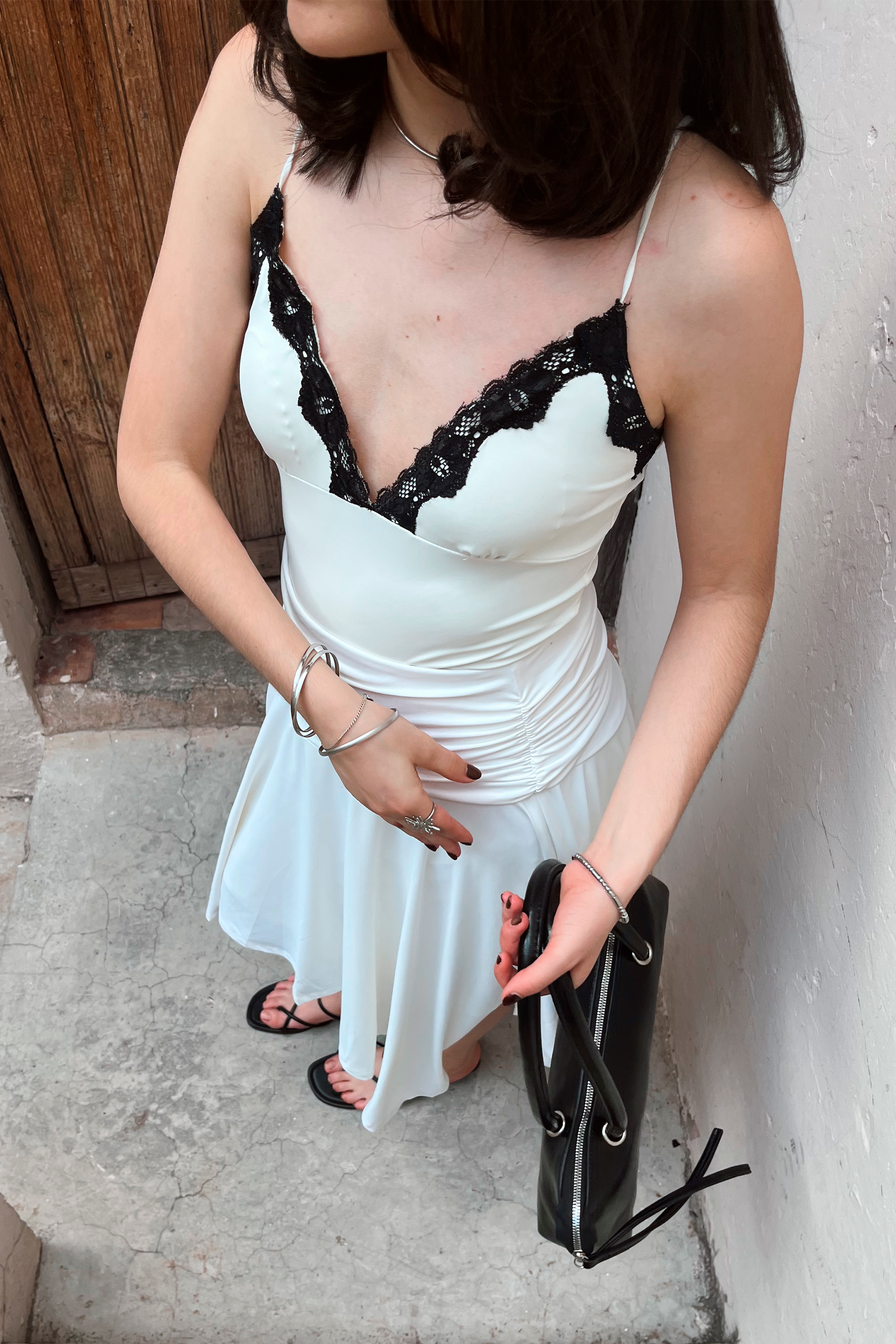 Bodysuit escote en V detalle encaje BLANCO COMBO