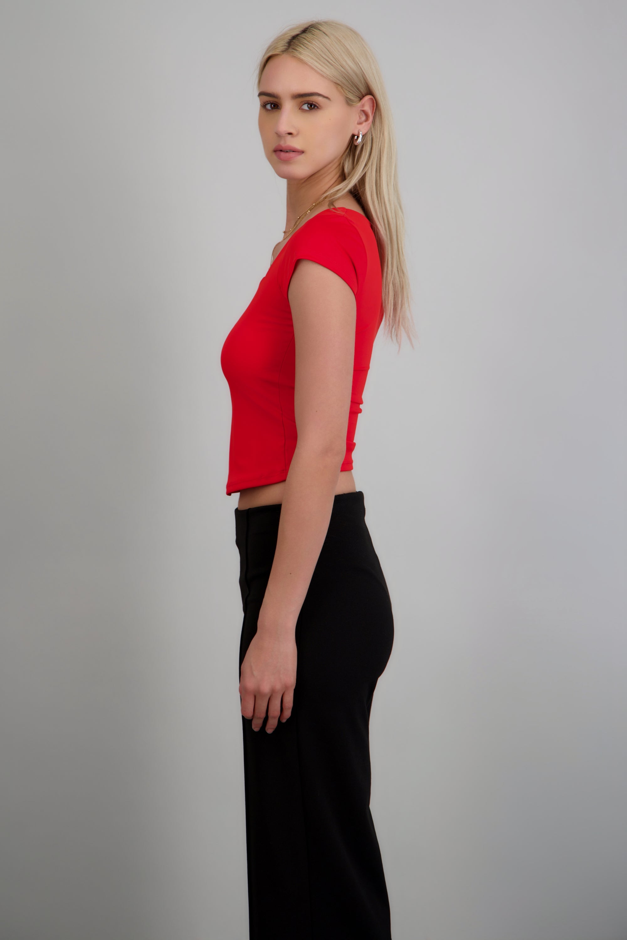 Top escote cuadrado con manga corta ROJO QUEMADO