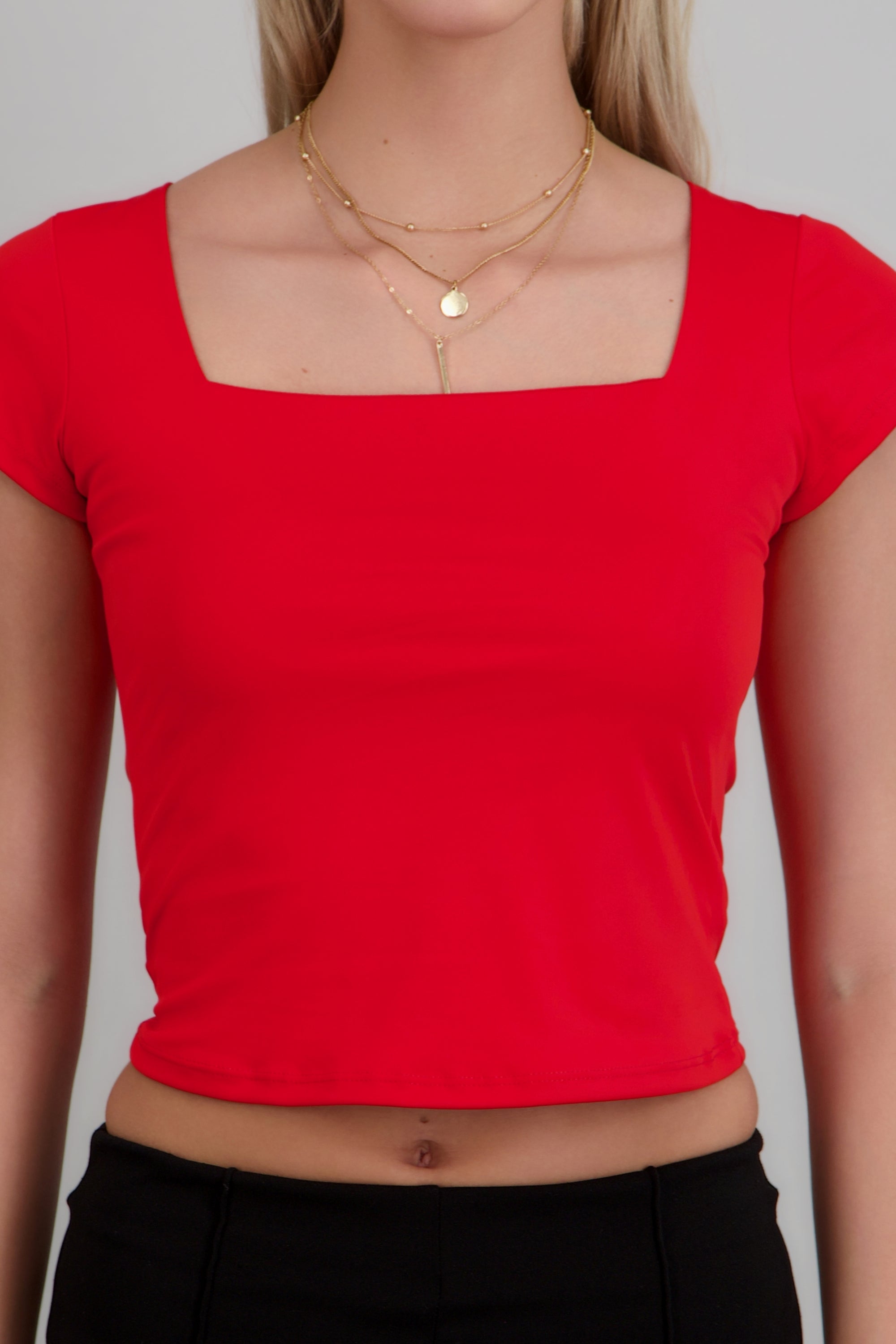 Top escote cuadrado con manga corta ROJO QUEMADO