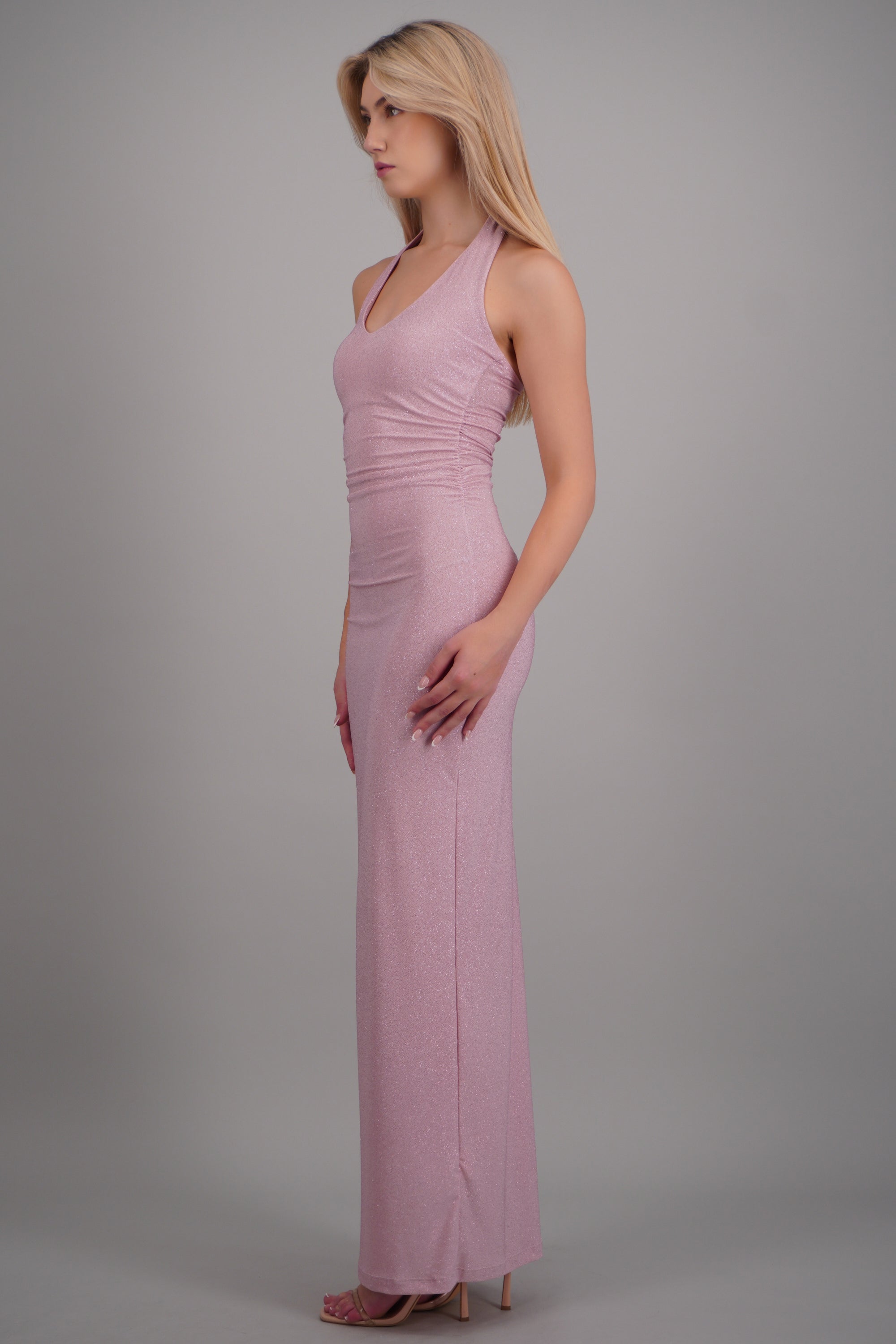 Vestido maxi halter detalle plisado MALVA
