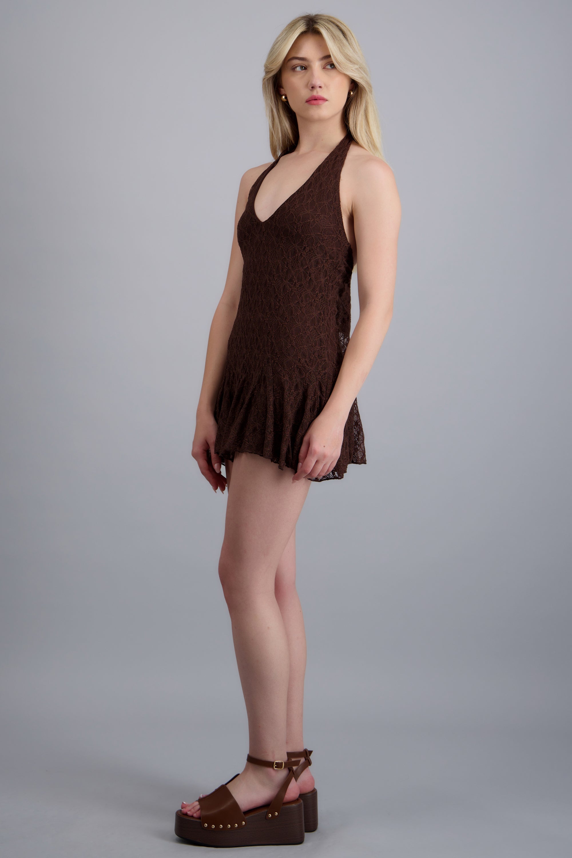 Vestido encaje halter CHOCOLATE