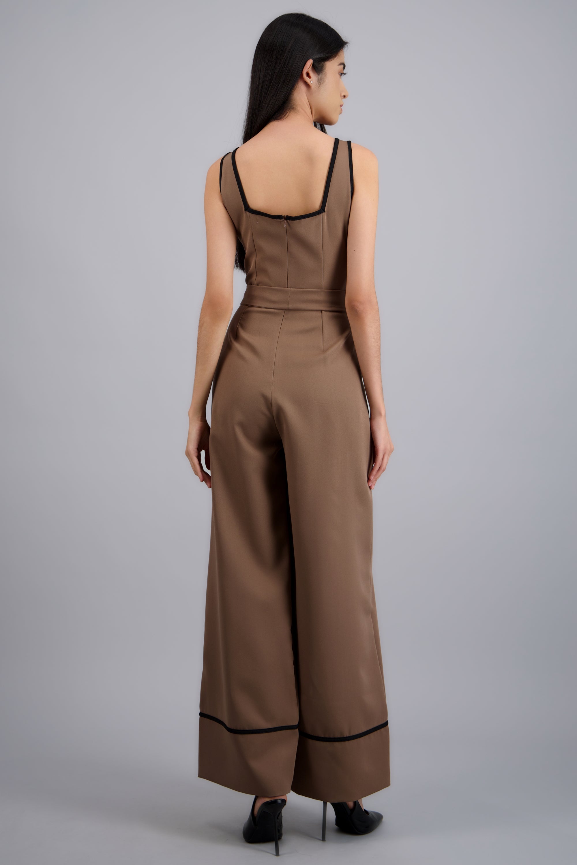 Jumpsuit escote cuadrado detalle contraste TAUPE