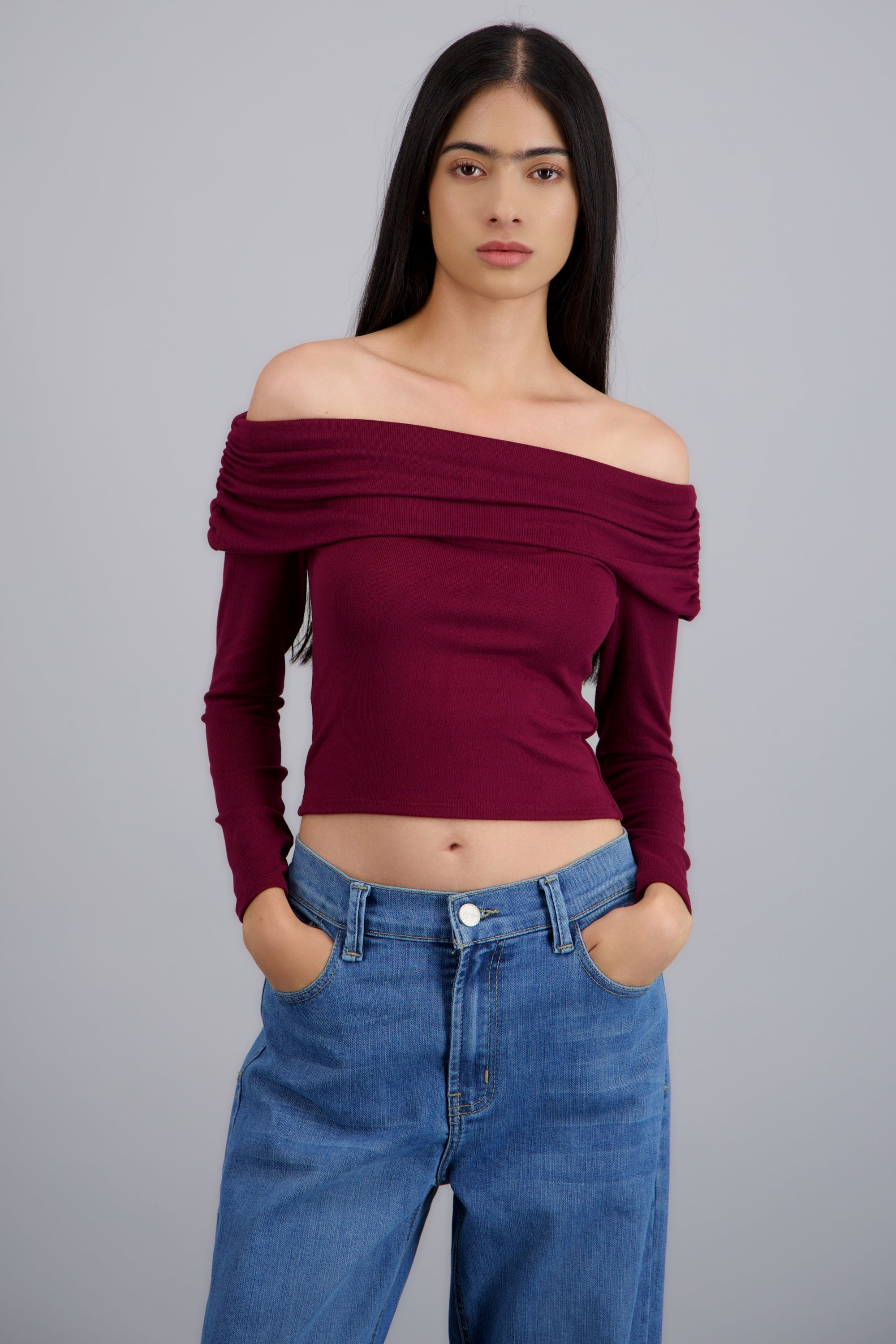 Top off shoulder de manga larga CIRUELA