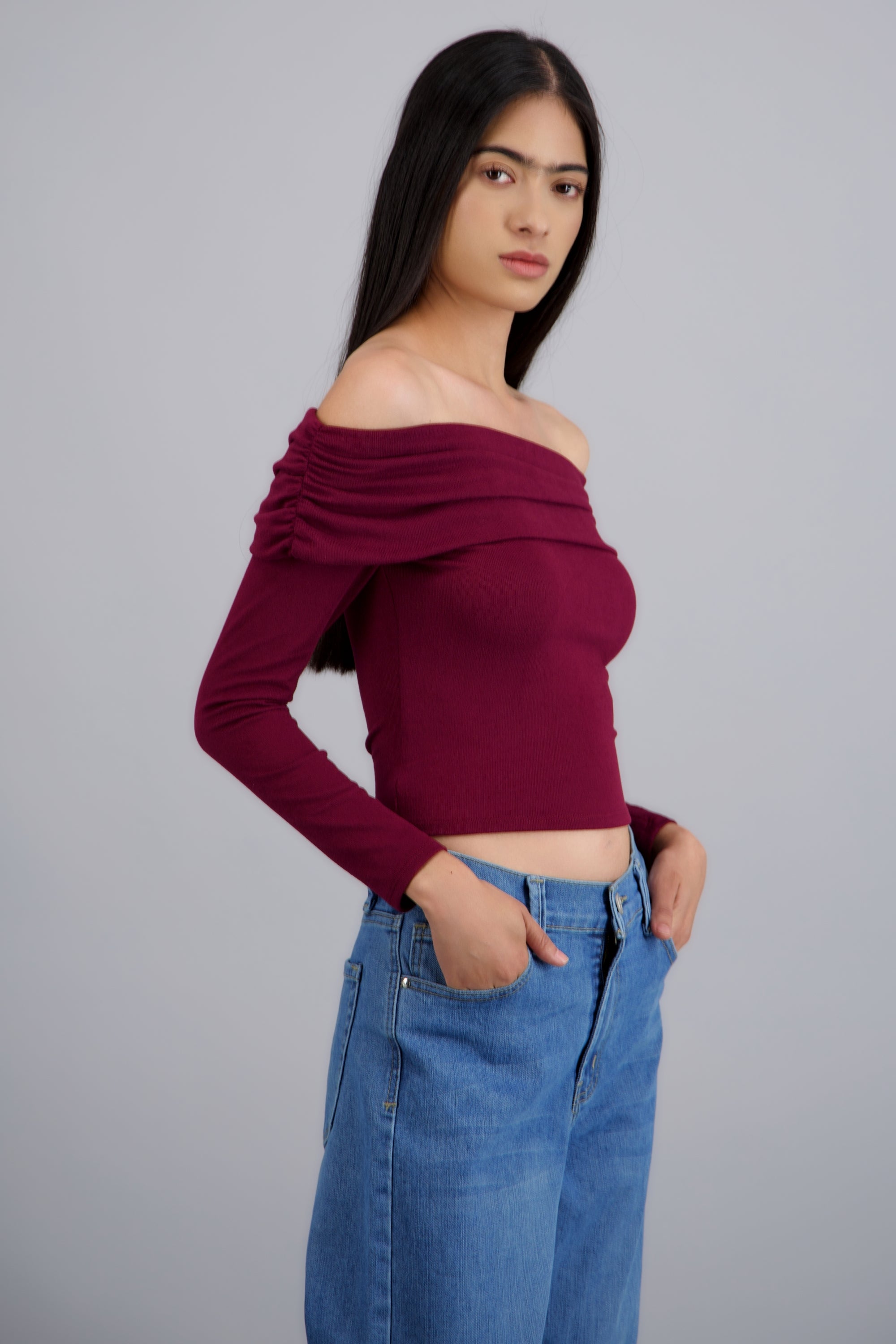 Top off shoulder de manga larga CIRUELA