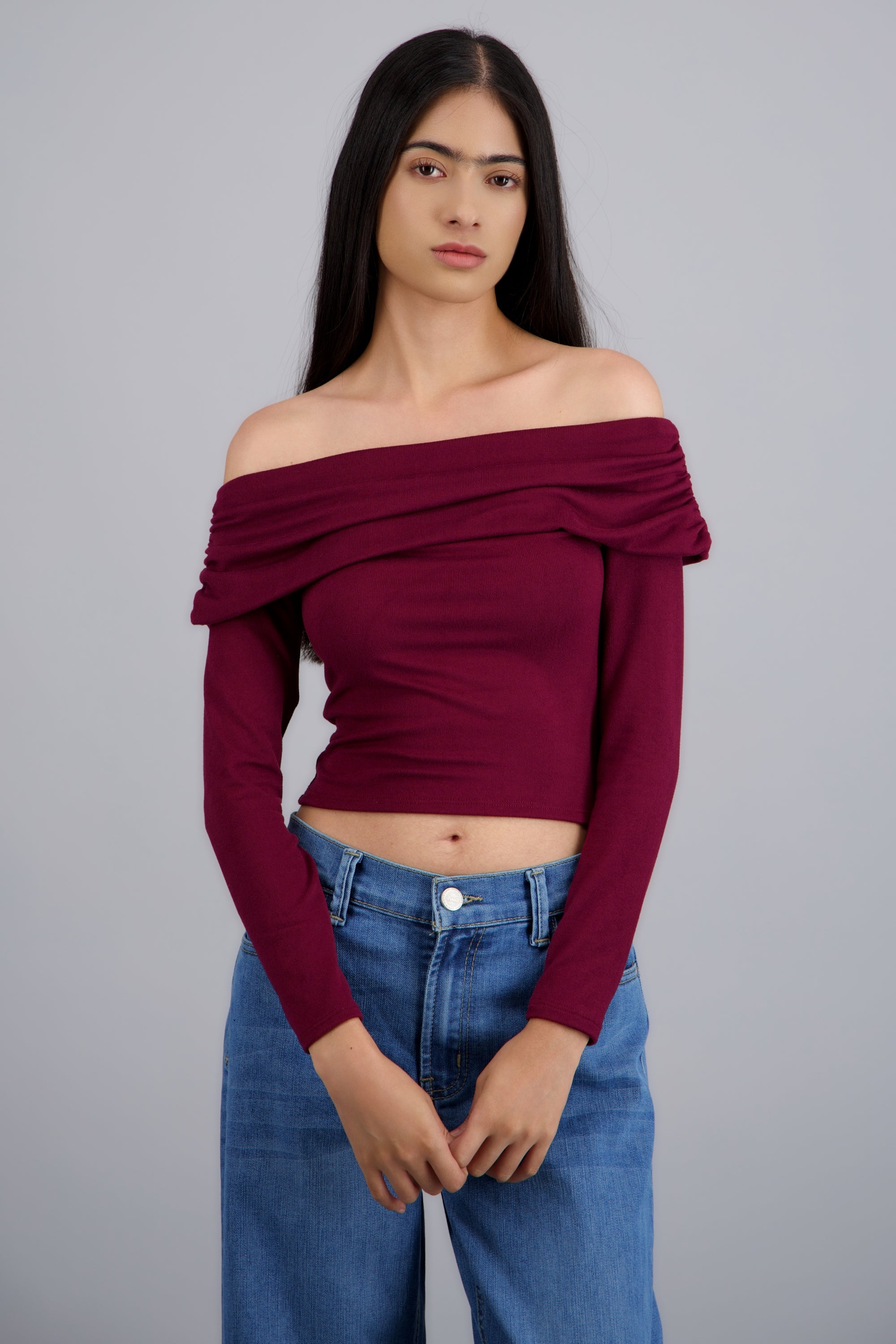 Top off shoulder de manga larga CIRUELA