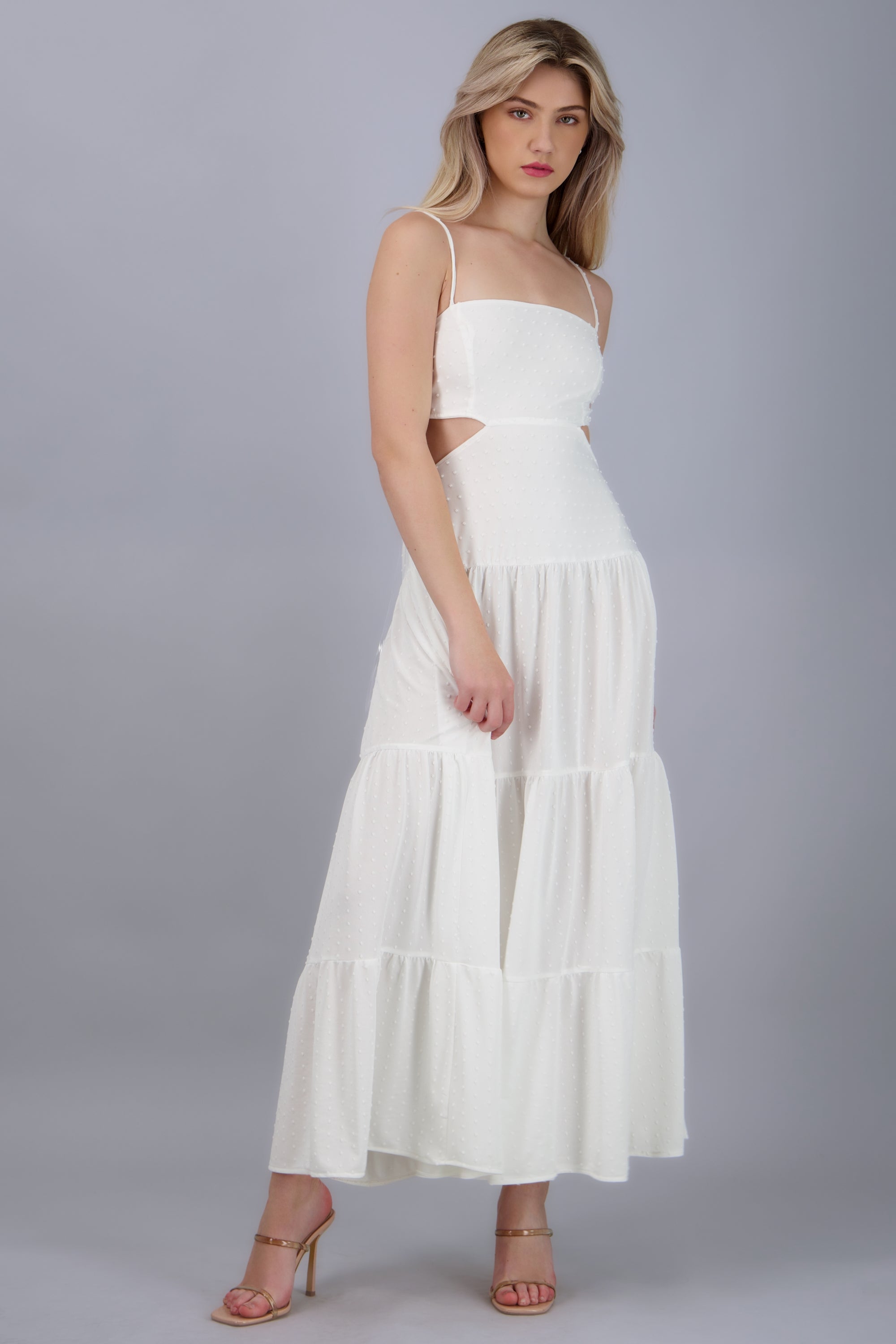 Vestido maxi tirantes olanes BLANCO