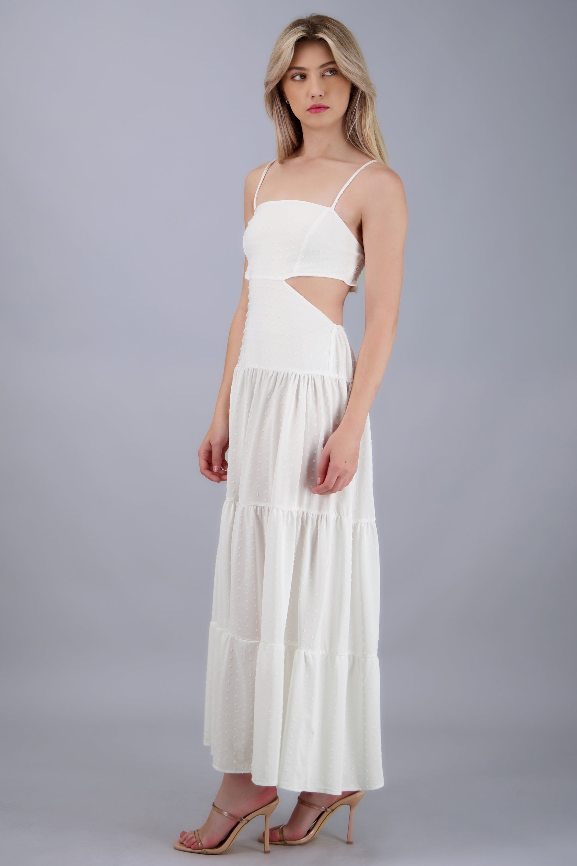 Vestido maxi tirantes olanes BLANCO