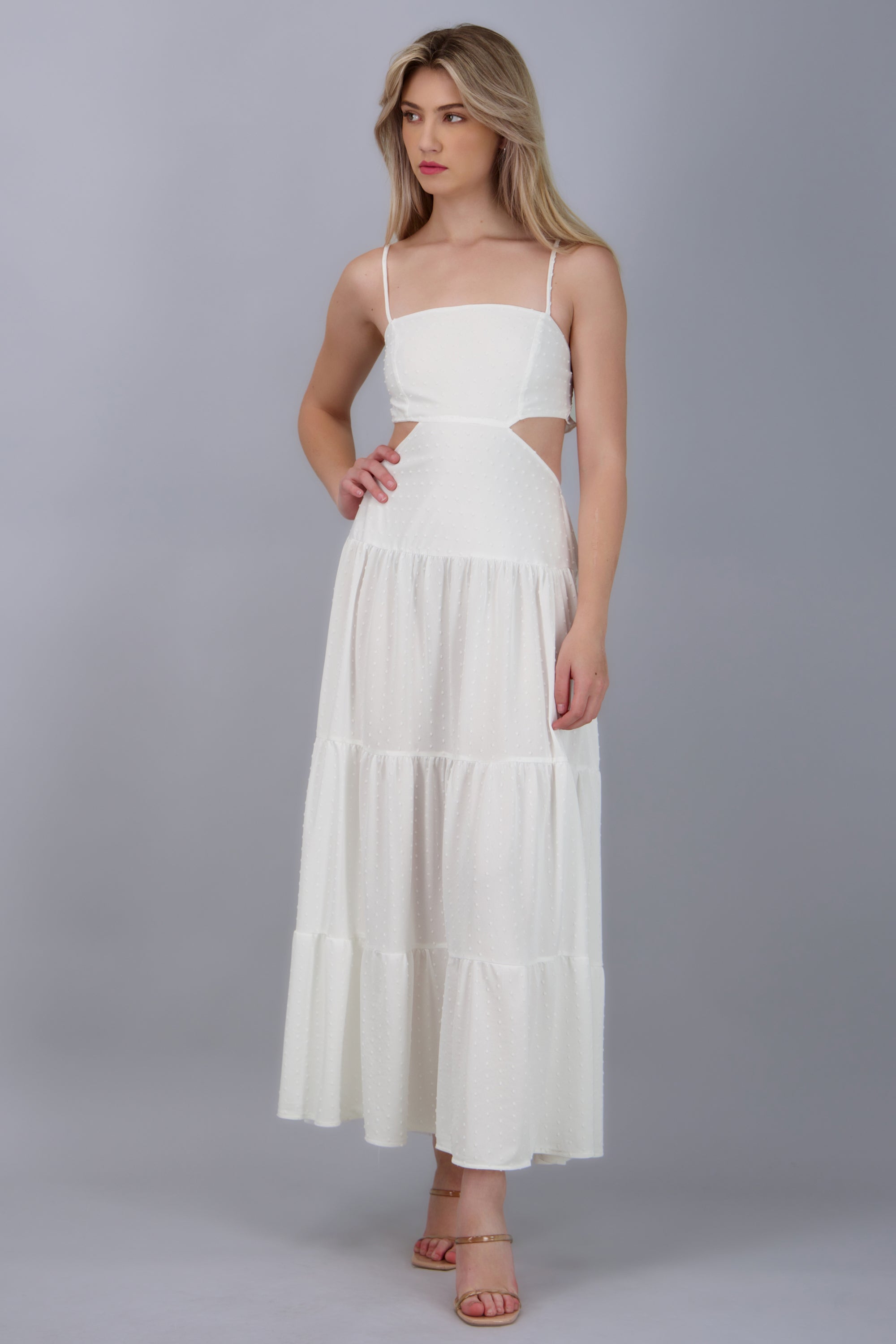 Vestido maxi tirantes olanes BLANCO