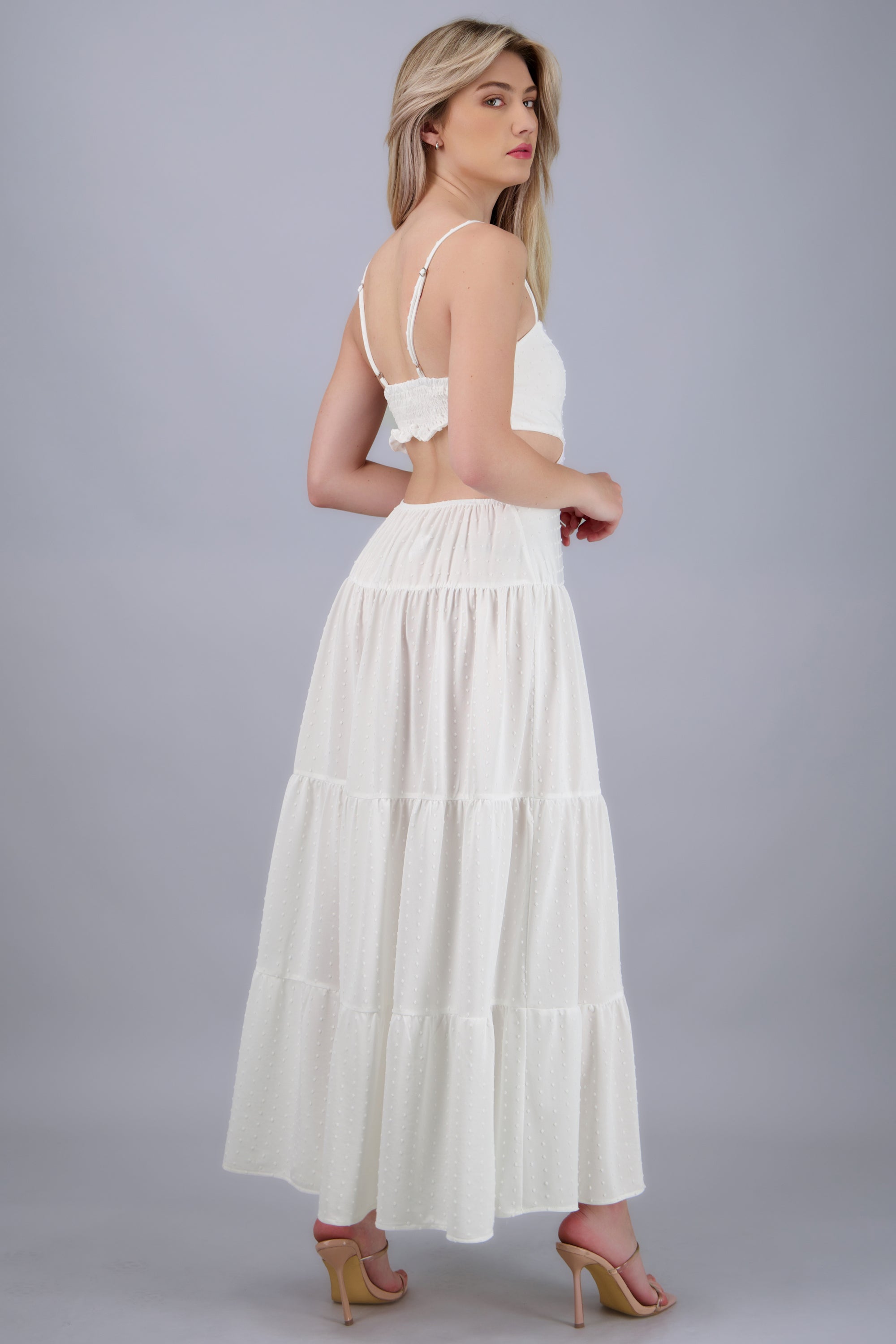 Vestido maxi tirantes olanes BLANCO