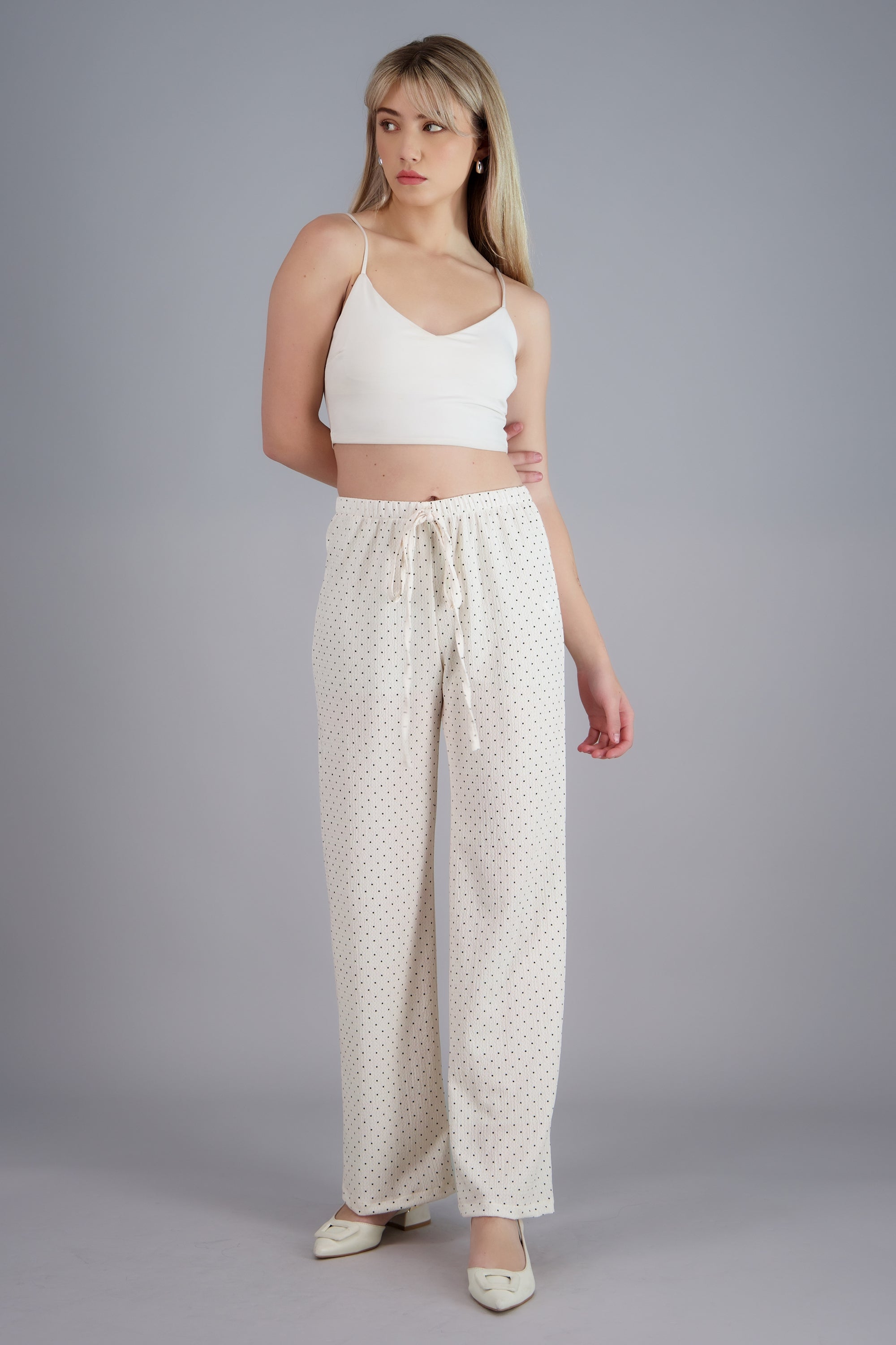 Pantalon fluido polka dots HUESO COMBO