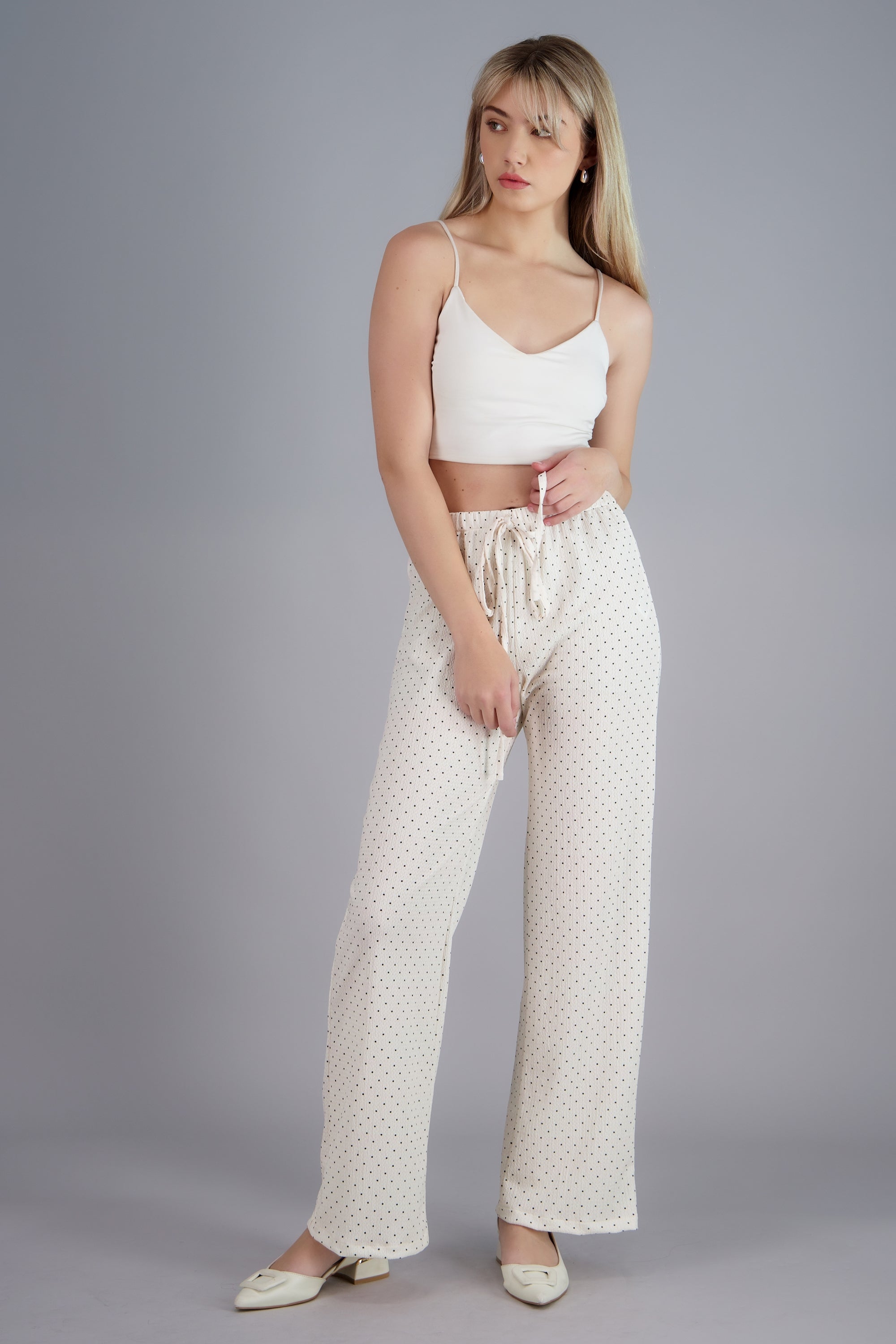 Pantalon fluido polka dots HUESO COMBO