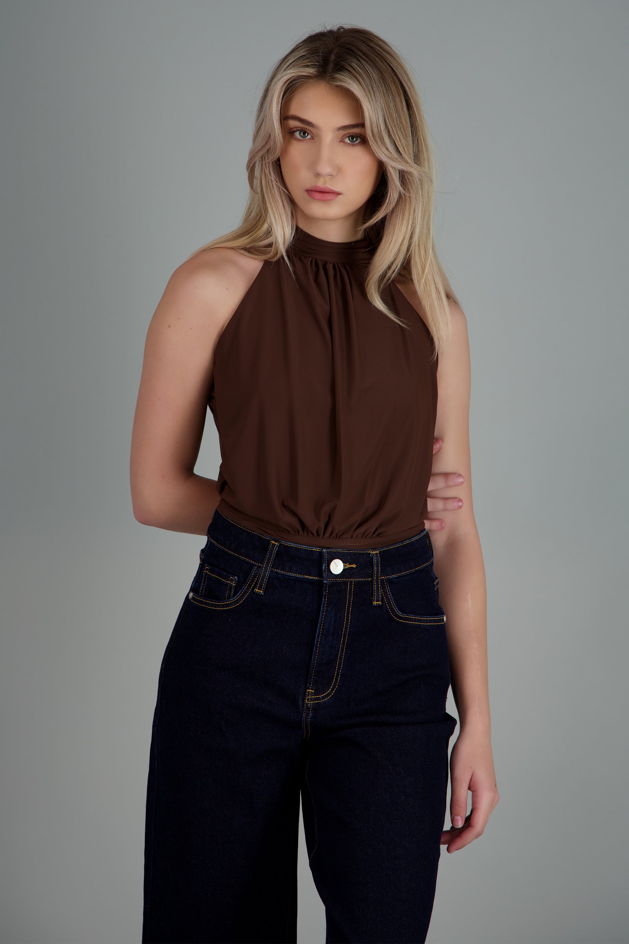 Body halter drapeado CAFE