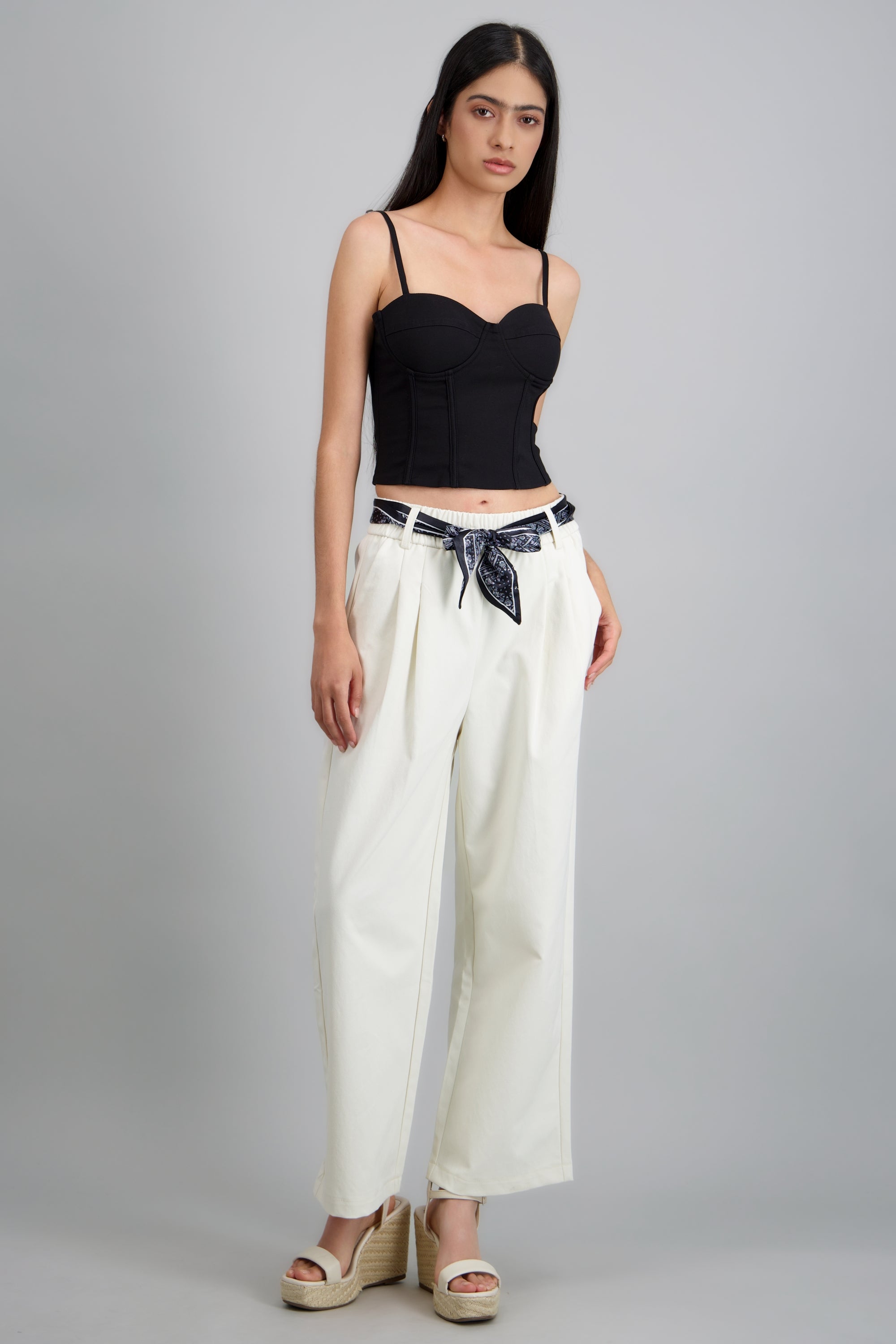 Pantalón wide leg con paliacate HUESO