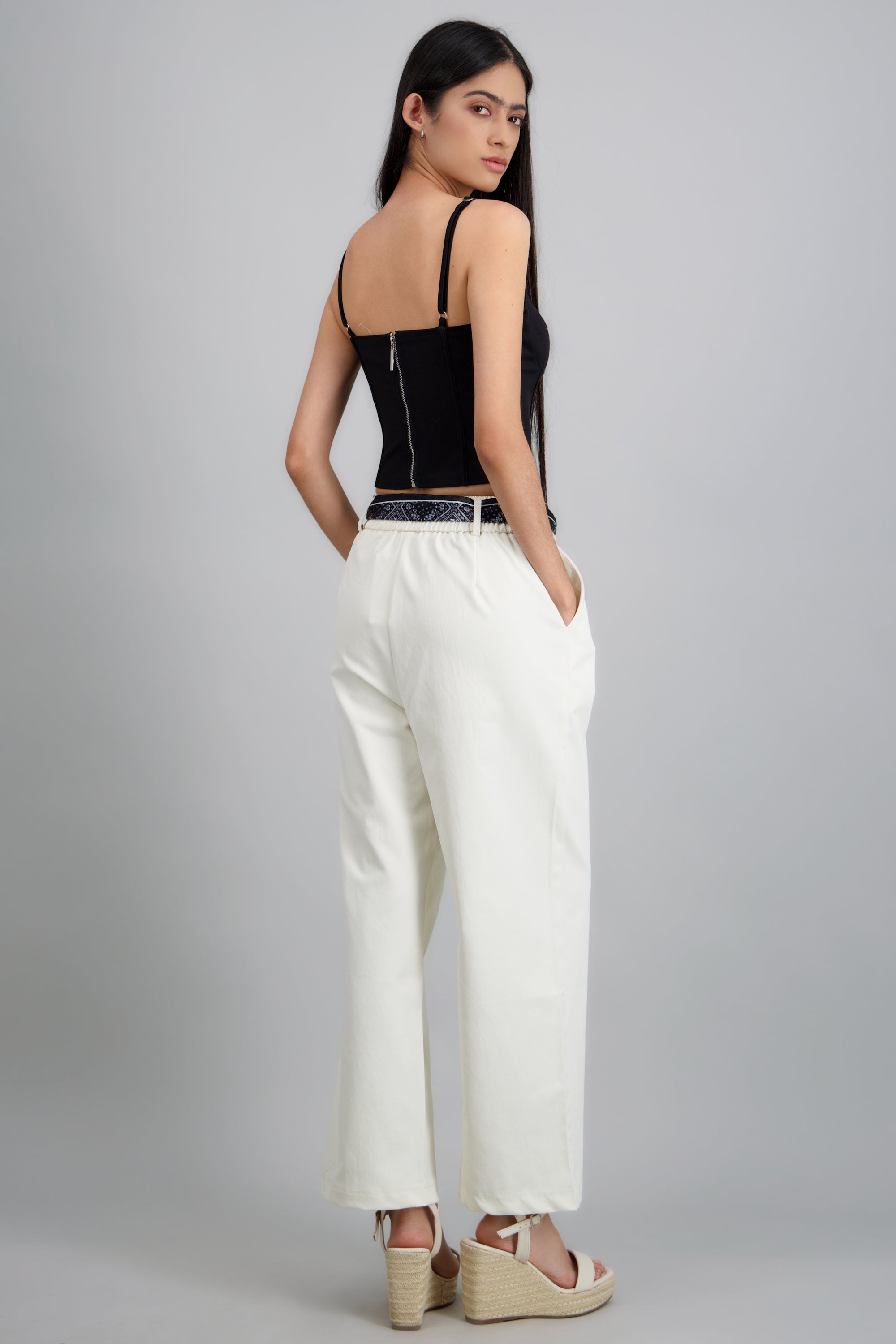 Pantalón wide leg con paliacate HUESO