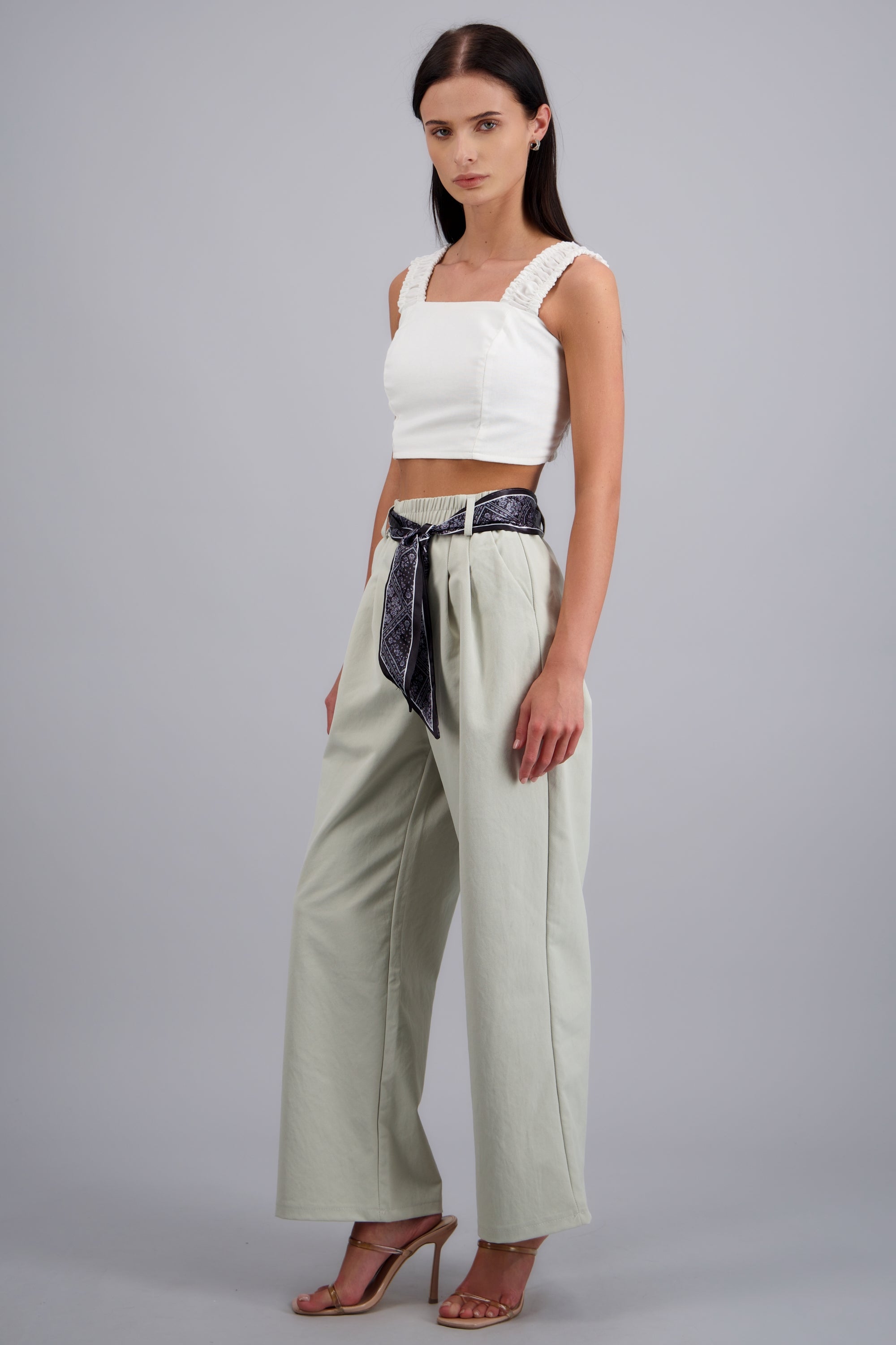 Pantalón wide leg con paliacate GRIS CLARO