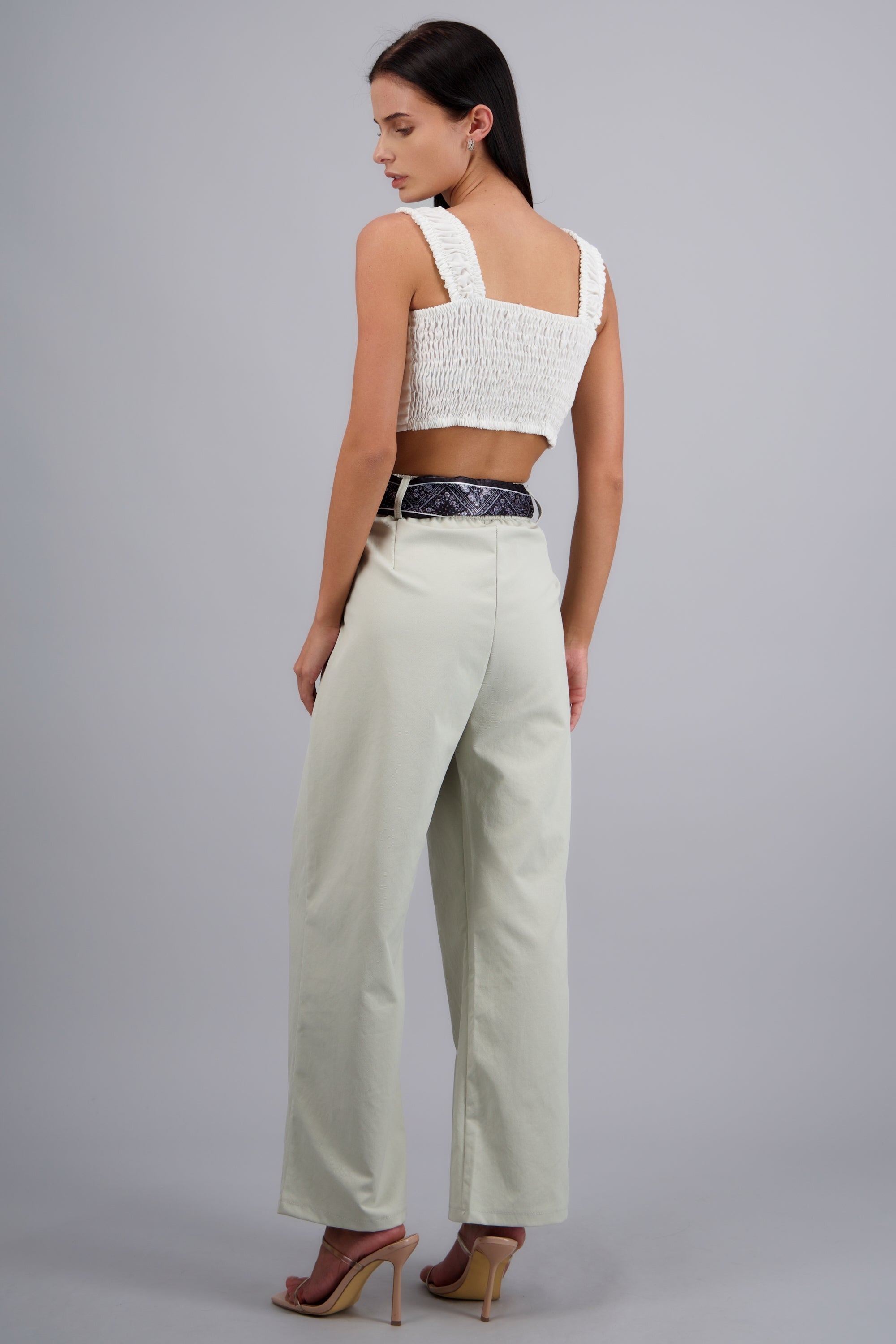 Pantalón wide leg con paliacate GRIS CLARO