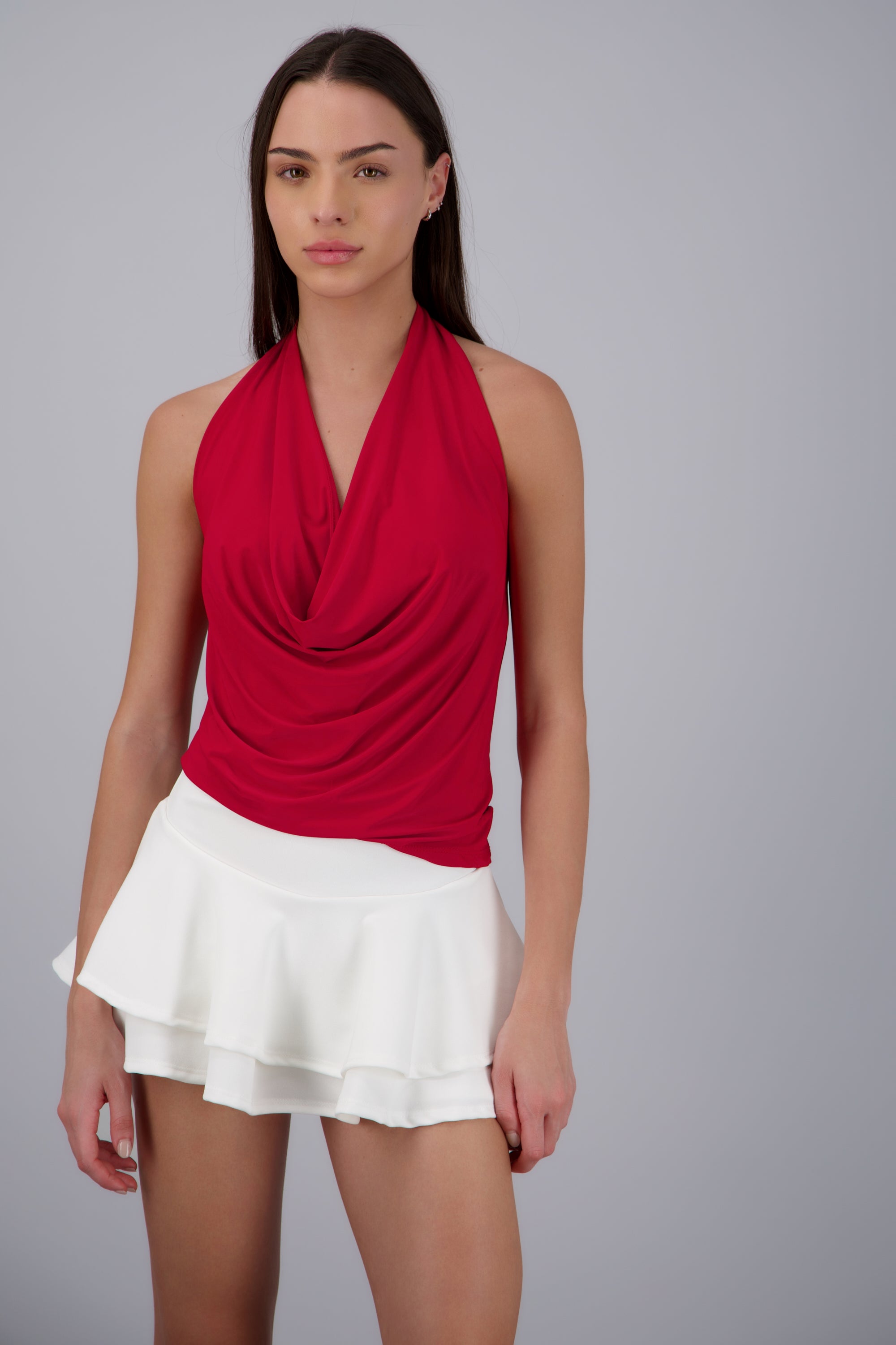 Top cuello cascada halter ROJO TOMATE