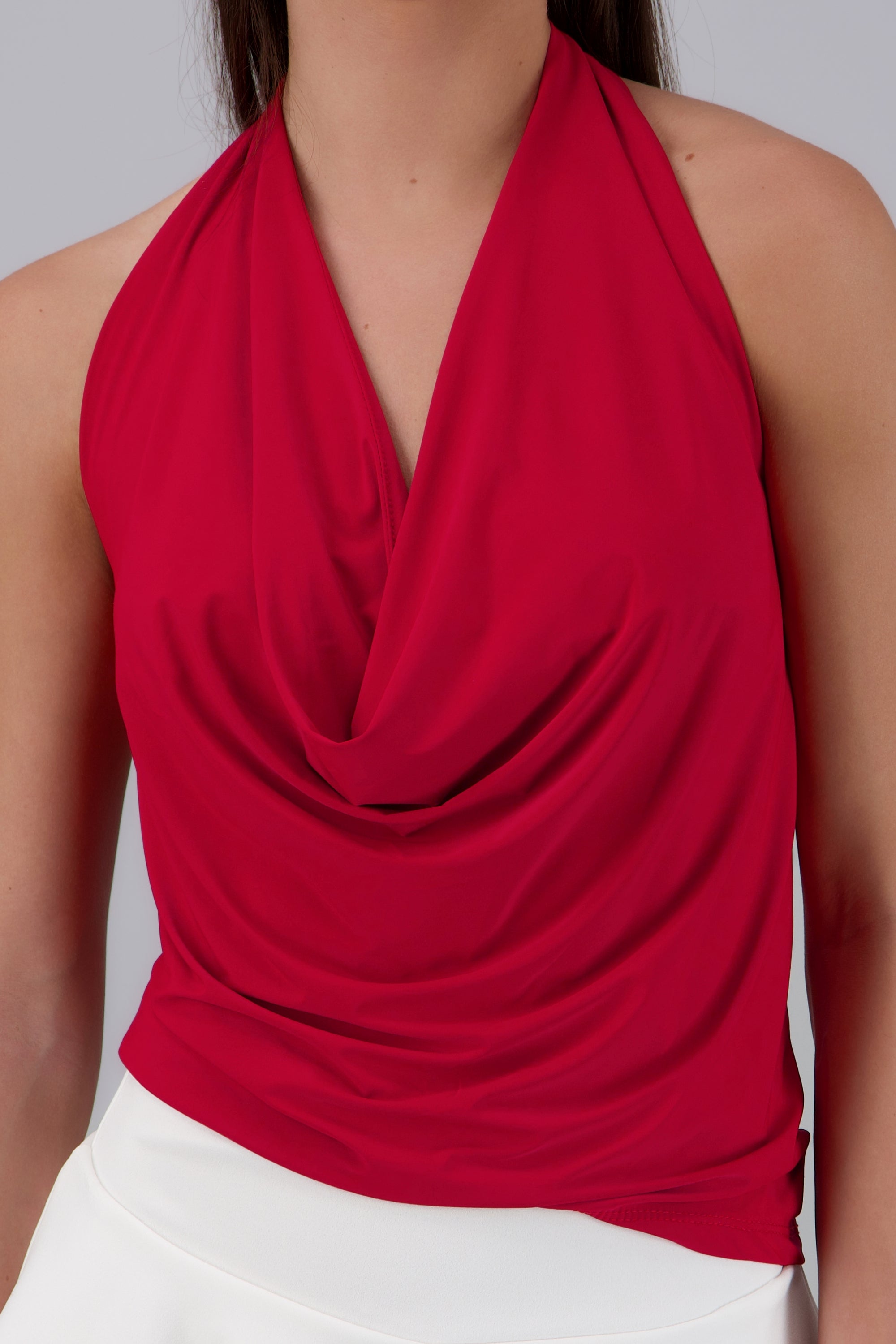 Top cuello cascada halter ROJO TOMATE
