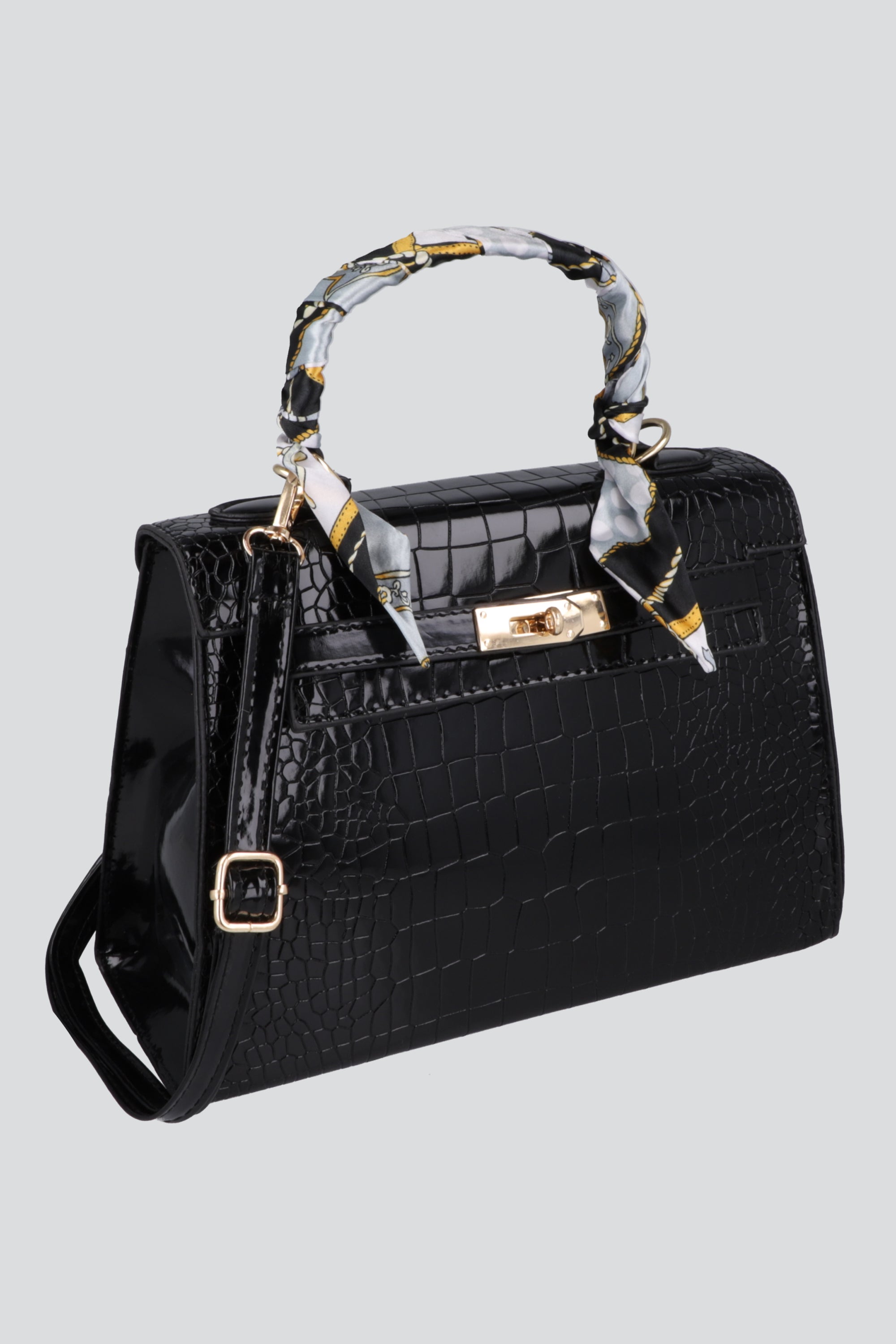 Bolsa grande croco pañuelo NEGRO