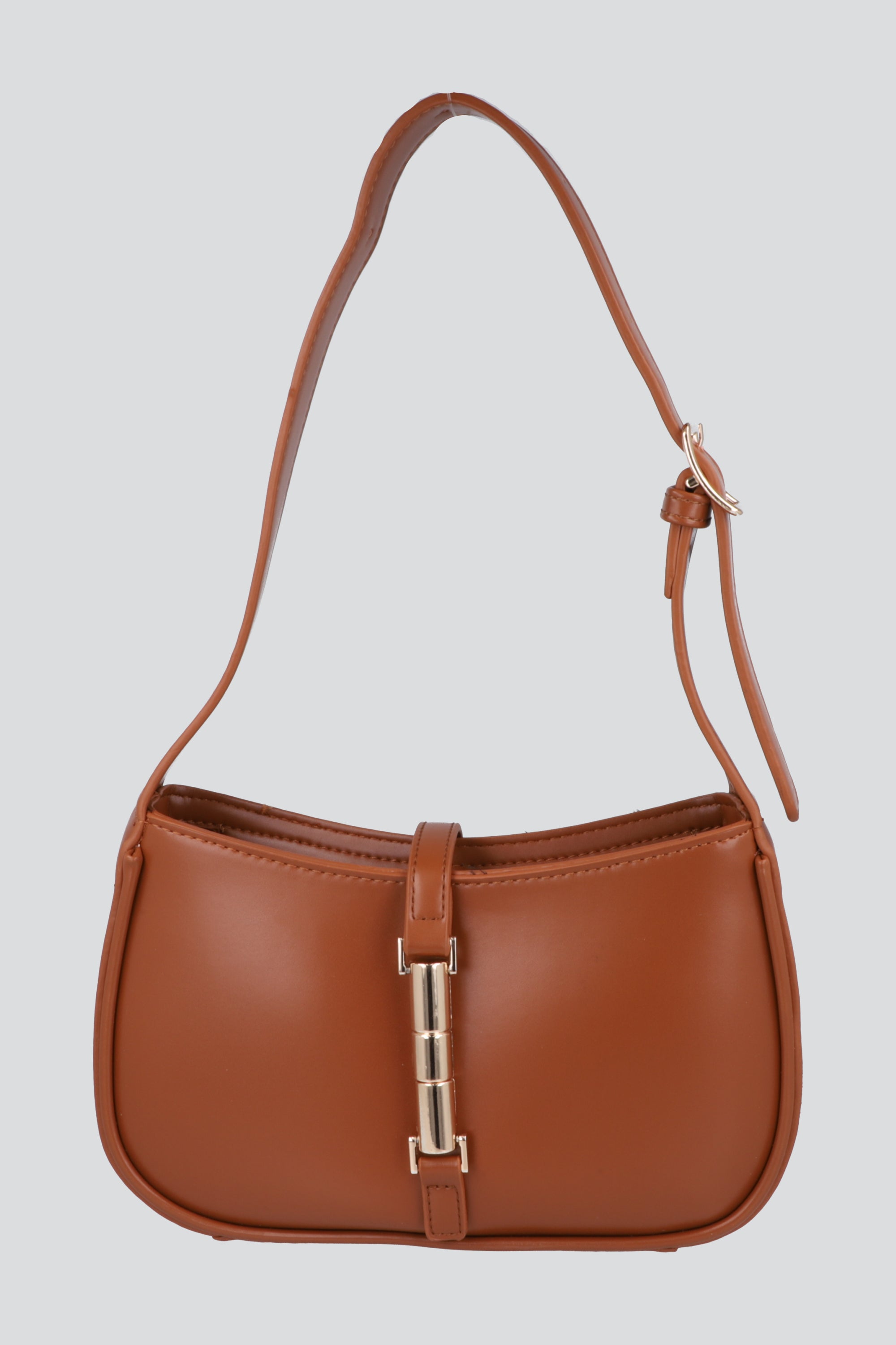 Bolsa shoulder estructurada hebilla larga TAN
