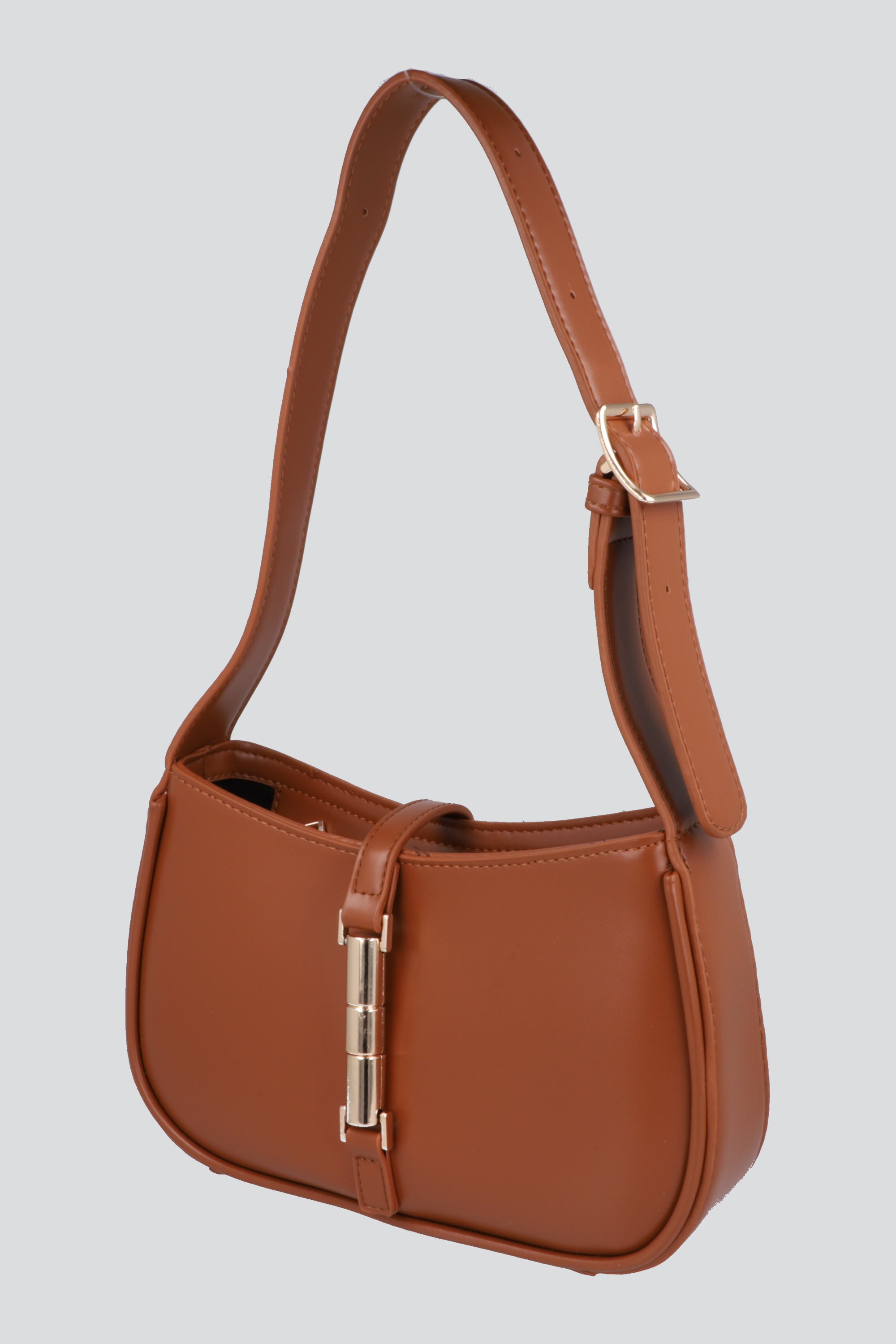 Bolsa shoulder estructurada hebilla larga TAN