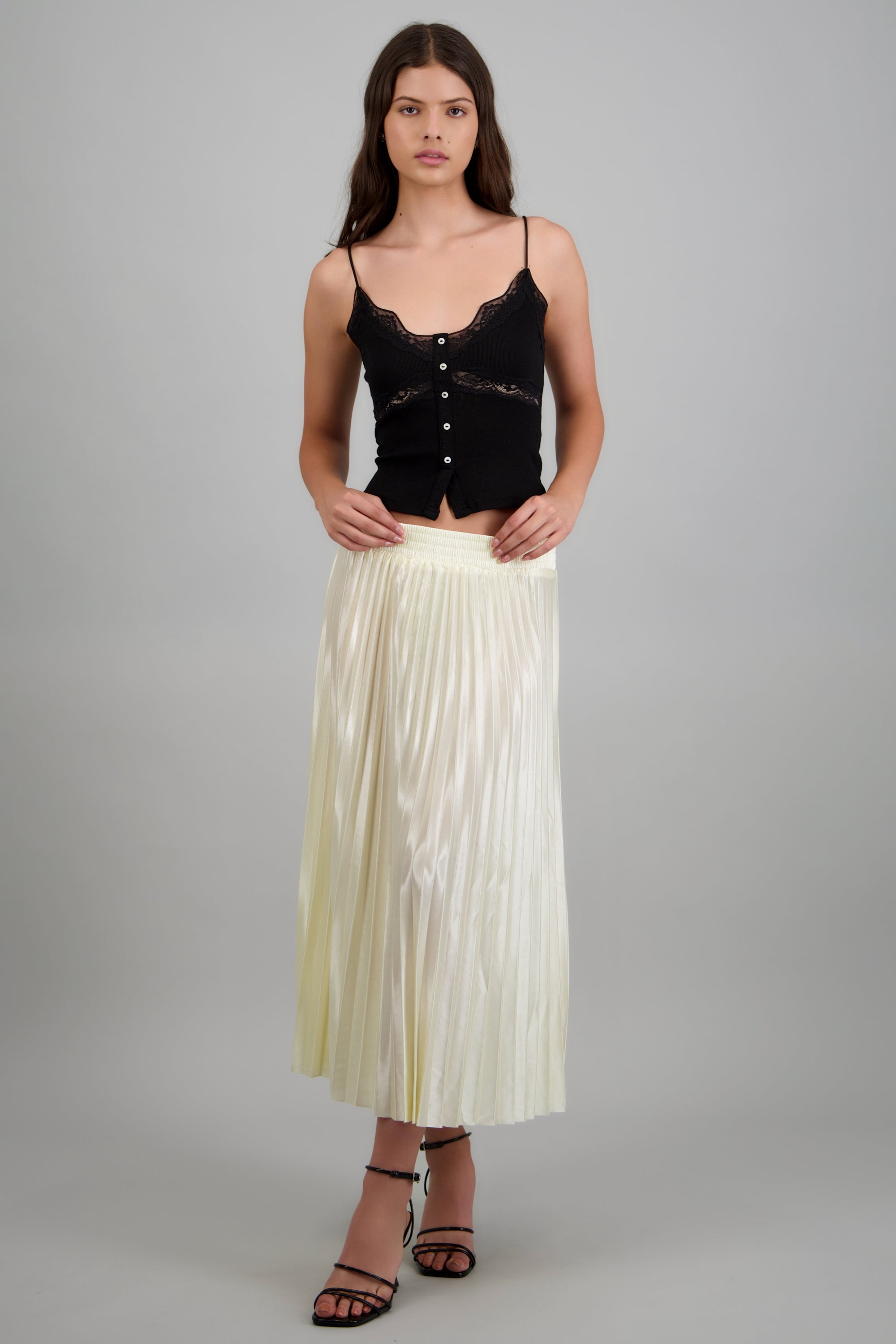 Falda midi plisada satinada BLANCO