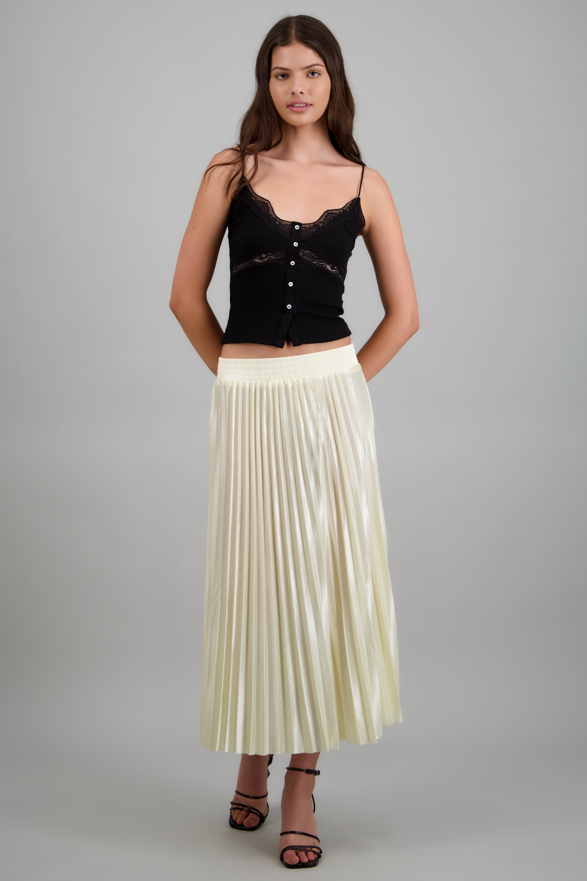 Falda midi plisada satinada BLANCO