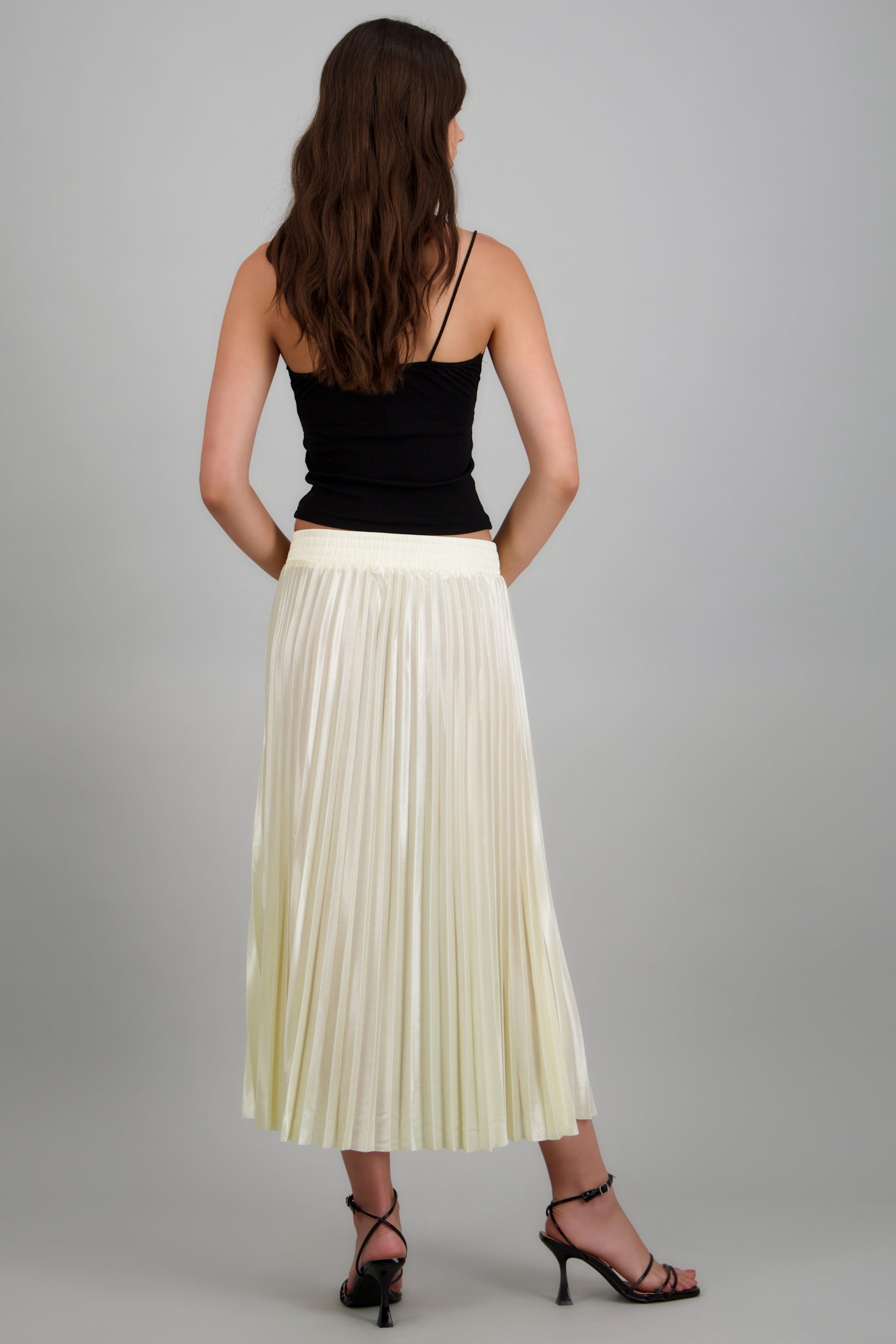 Falda midi plisada satinada BLANCO