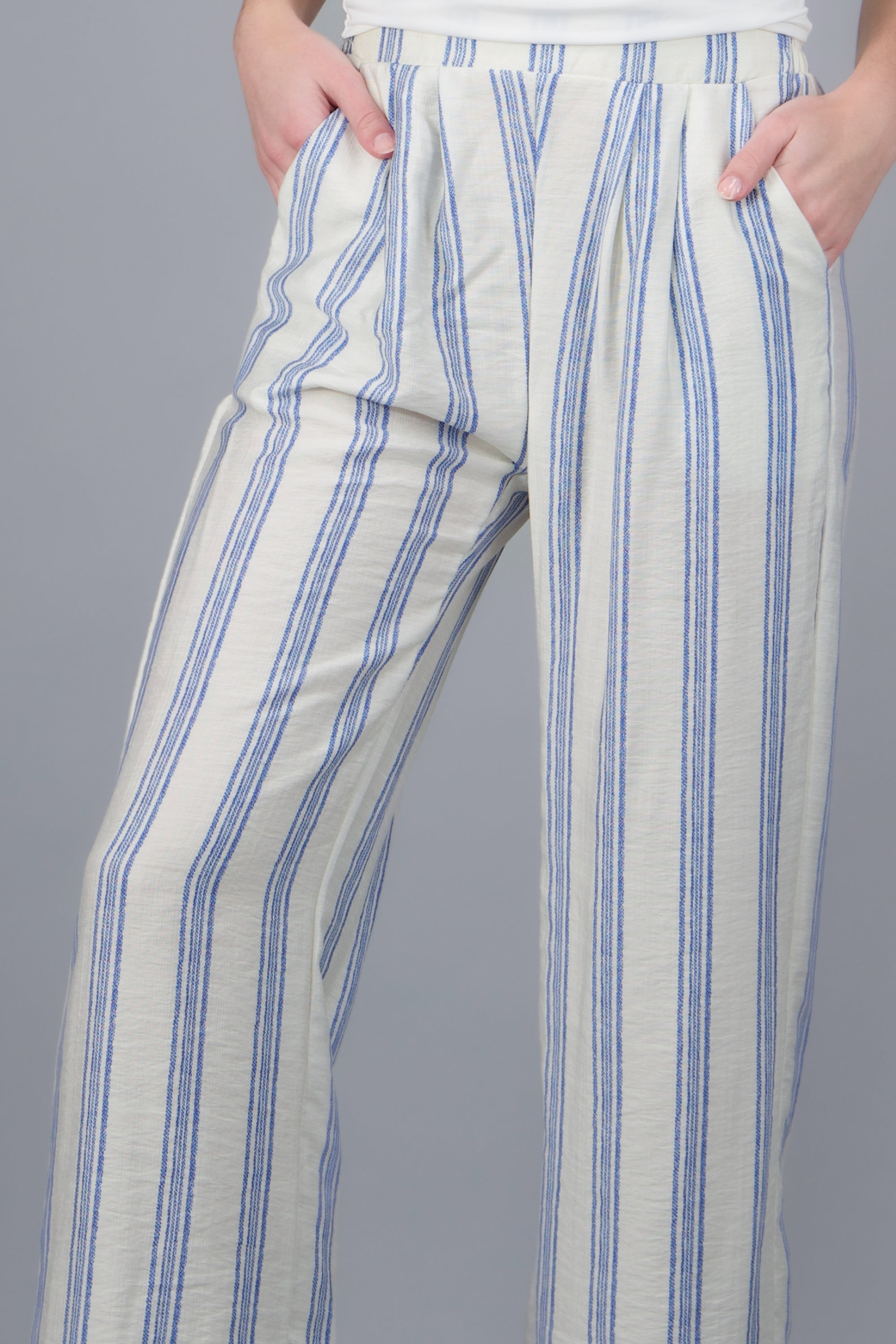 Pantalón recto estampado rayas AZUL